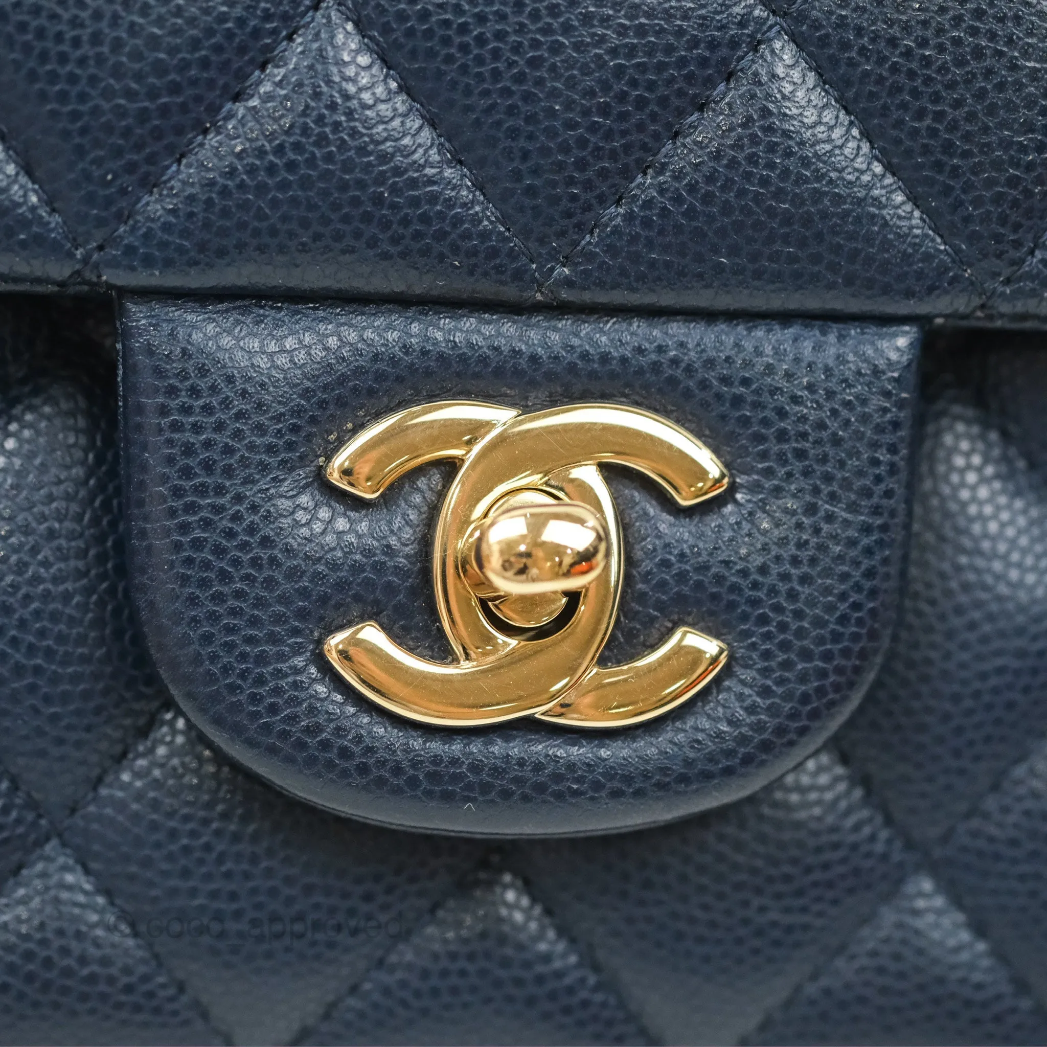 Chanel M/L Medium Classic Flap Quilted Navy Caviar Gold Hardware