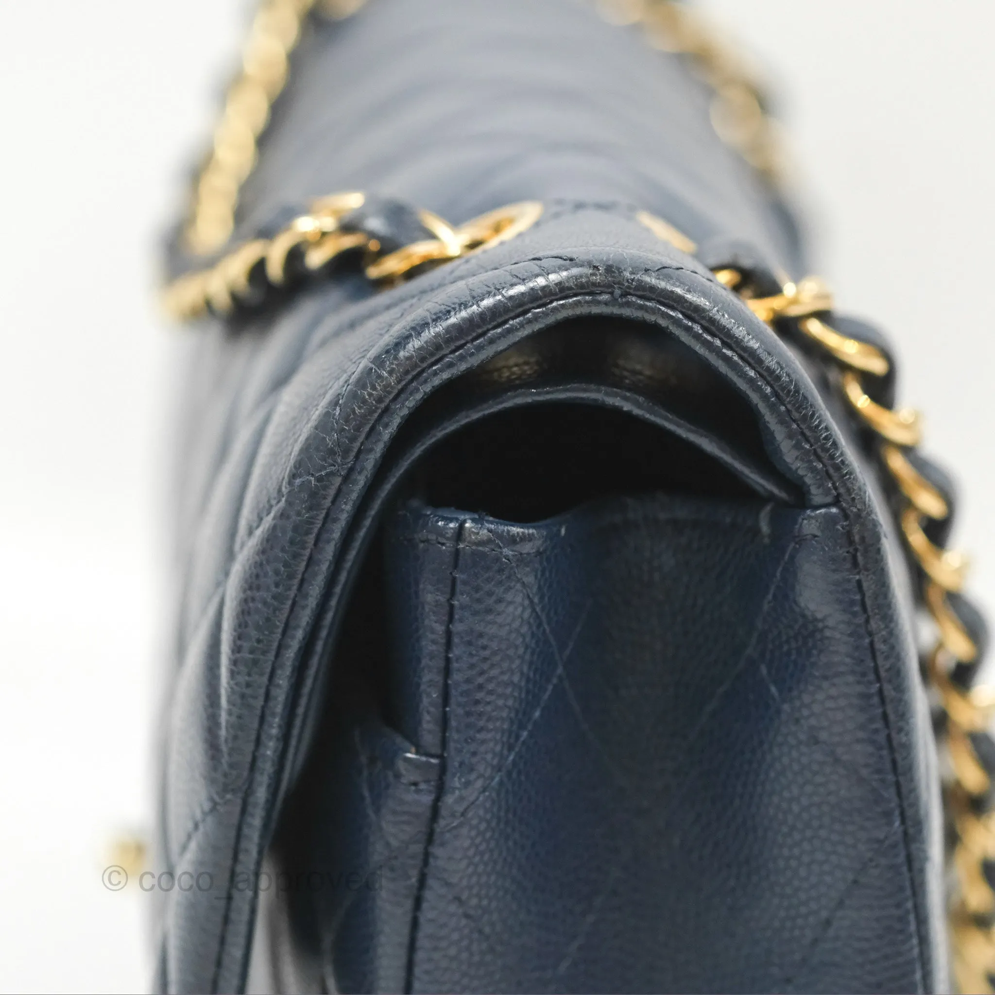 Chanel M/L Medium Classic Flap Quilted Navy Caviar Gold Hardware