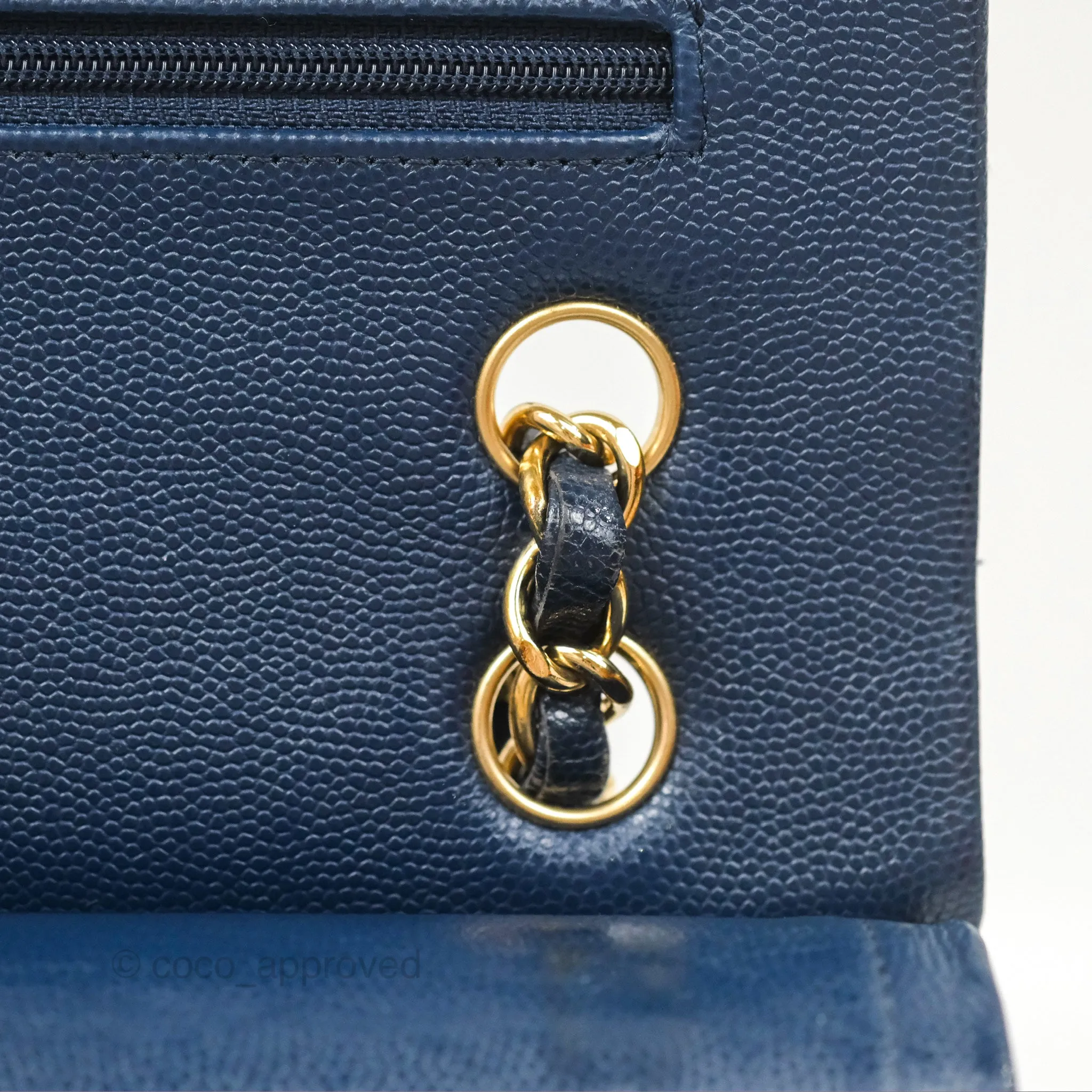 Chanel M/L Medium Classic Flap Quilted Navy Caviar Gold Hardware