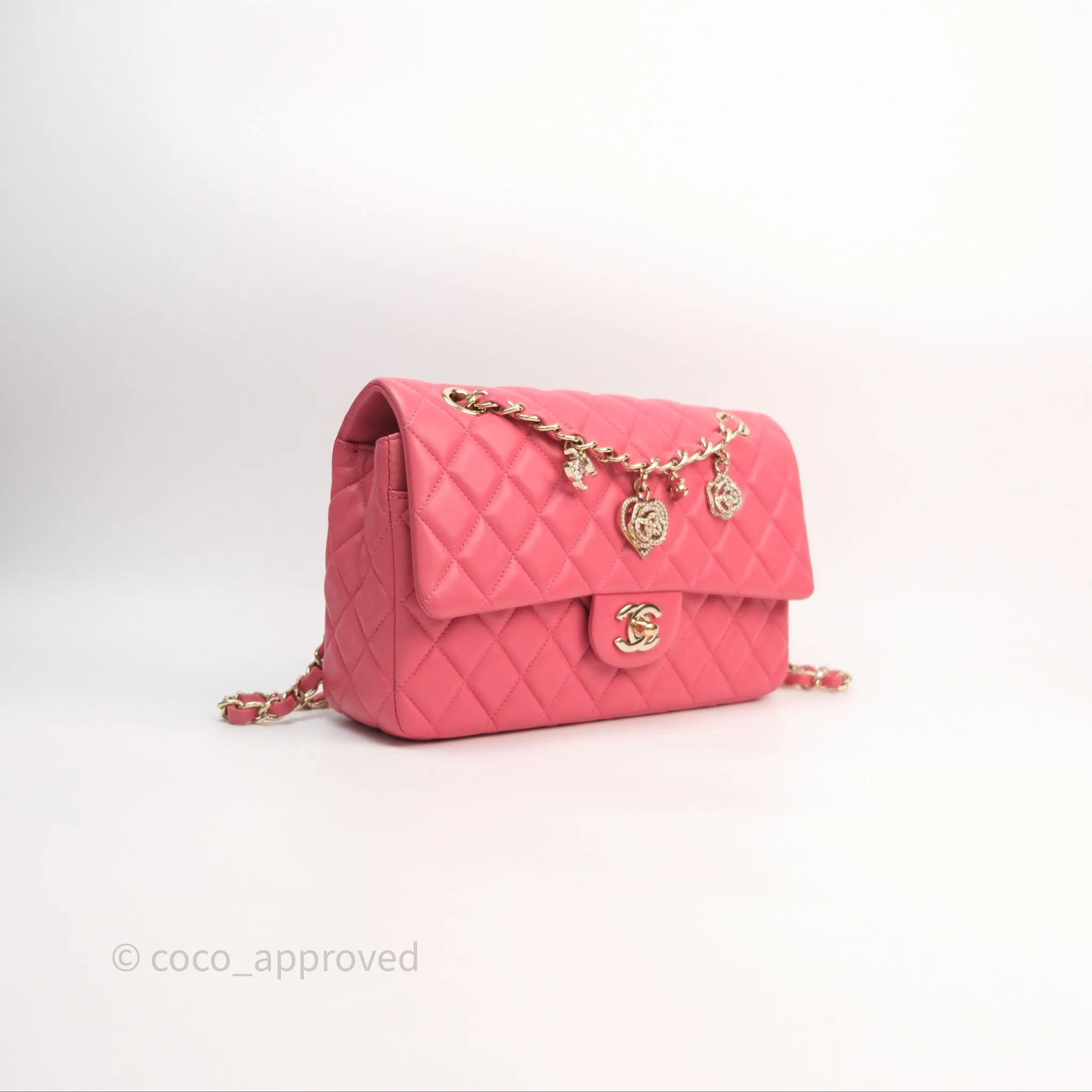 Chanel M/L Medium Flap Bag Valentine Limited Edition Pink Lambskin Gold Hardware