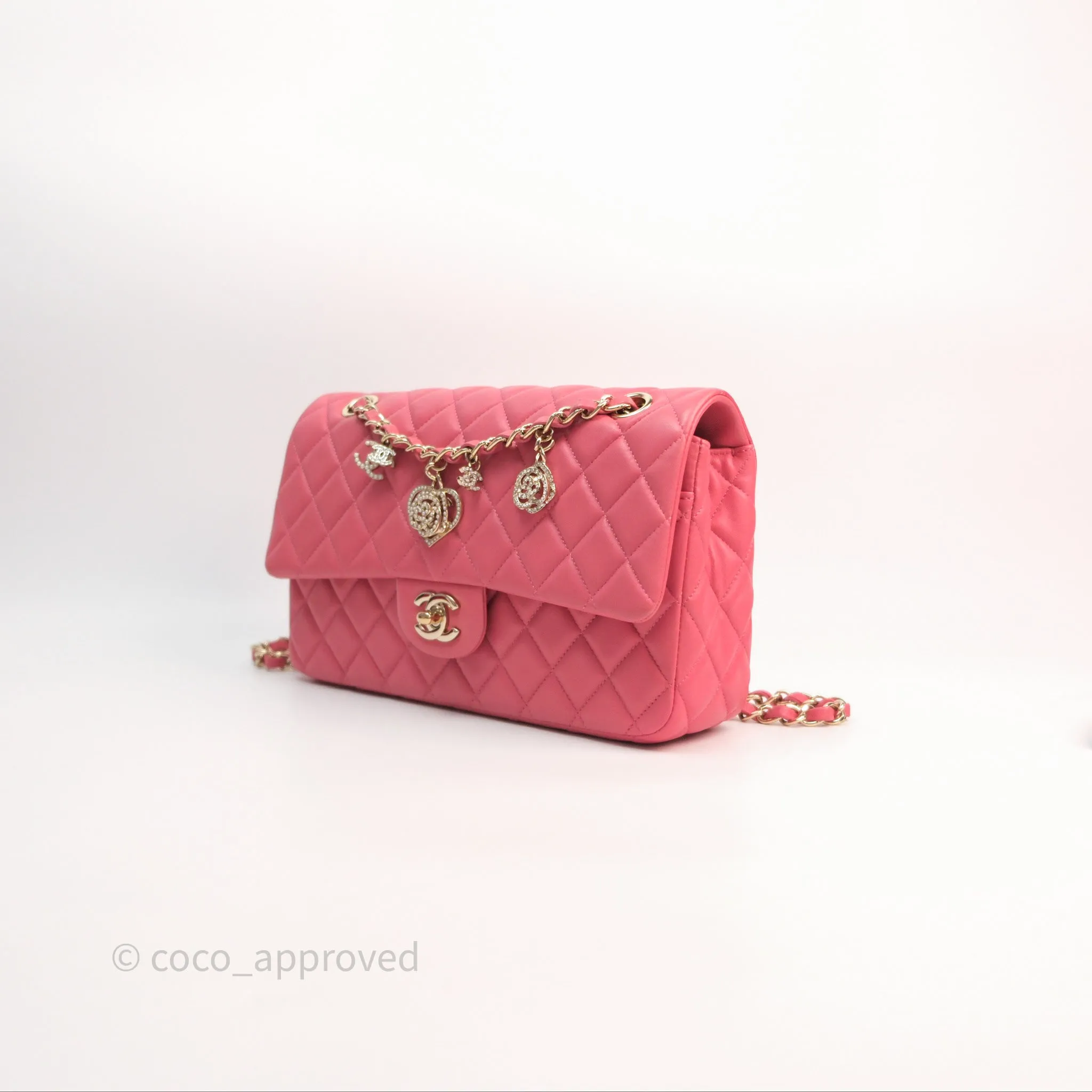Chanel M/L Medium Flap Bag Valentine Limited Edition Pink Lambskin Gold Hardware