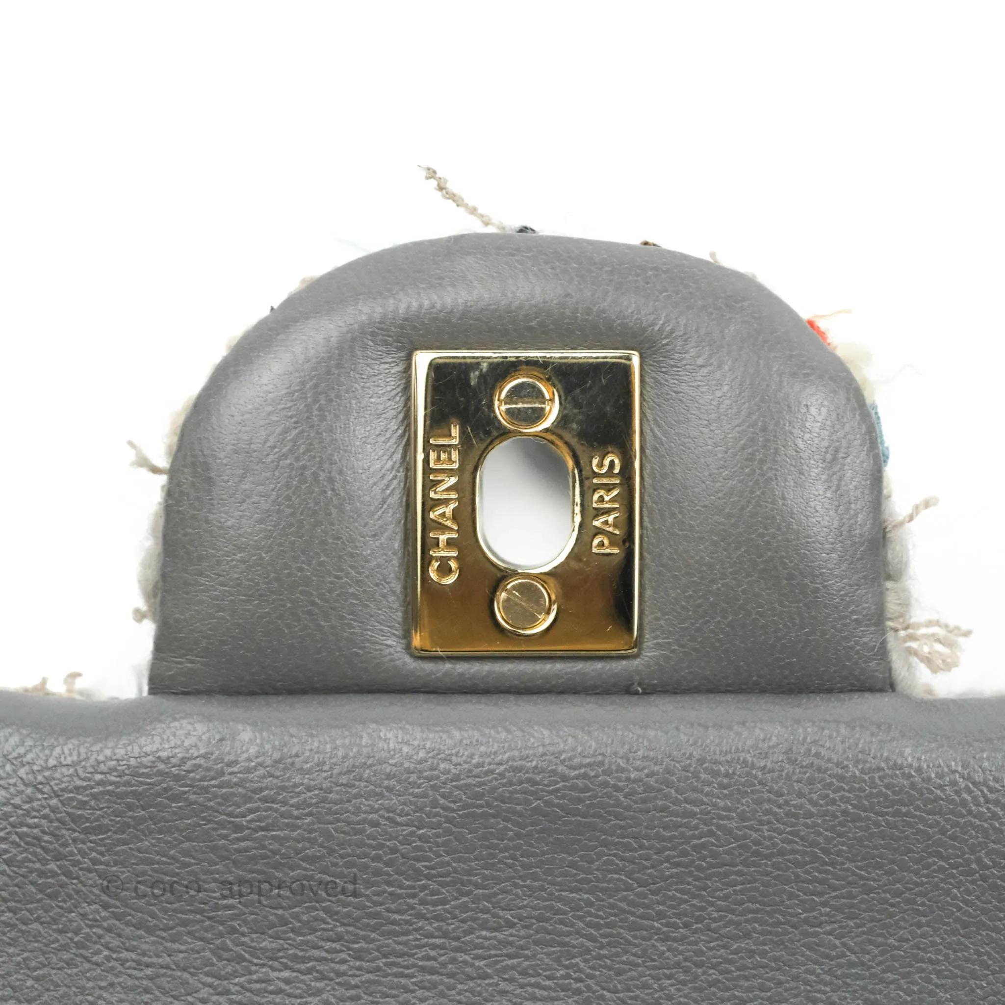 Chanel M/L Medium Single Flap Grey Tweed Braided Gold Hardware