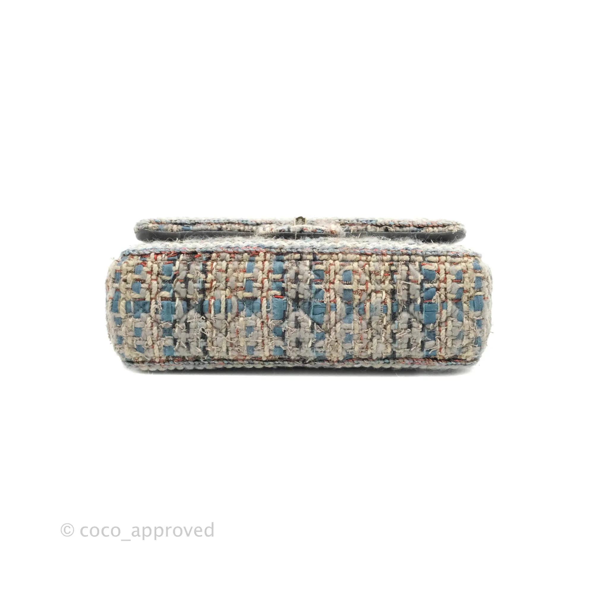Chanel M/L Medium Single Flap Grey Tweed Braided Gold Hardware