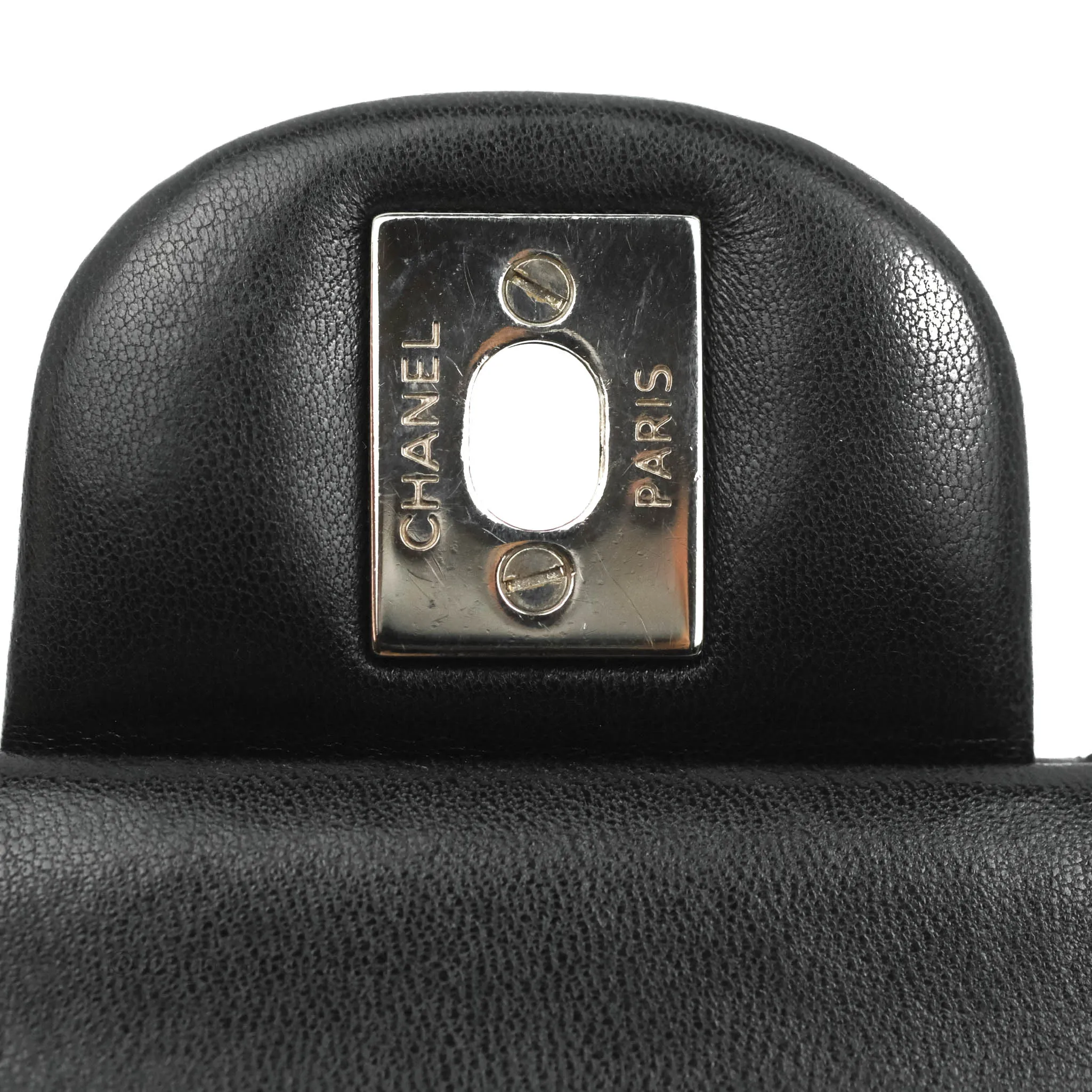 Chanel Quilted Classic M/L Medium Flap Black Lambskin Silver Hardware