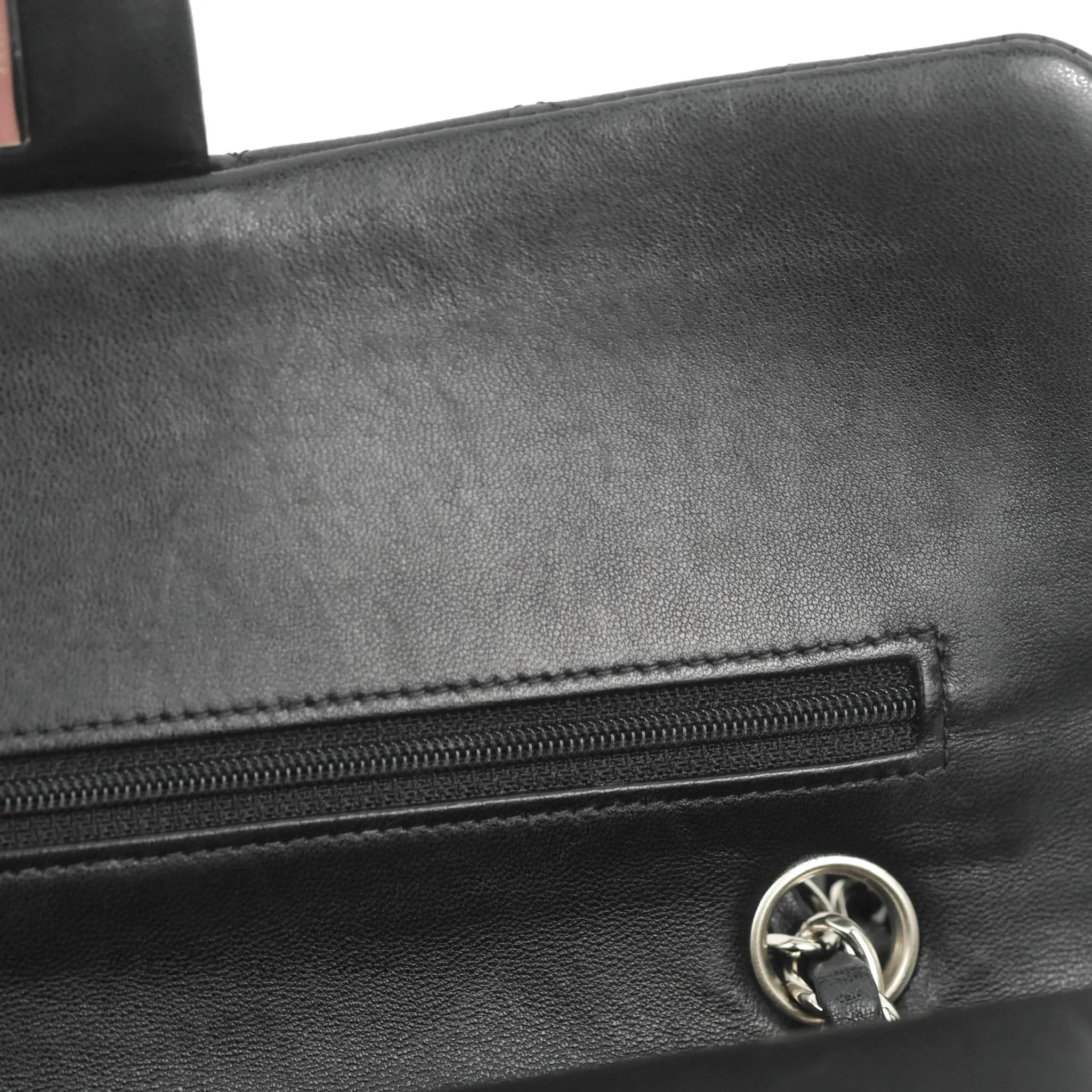 Chanel Quilted Classic M/L Medium Flap Black Lambskin Silver Hardware