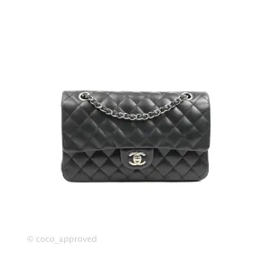 Chanel Quilted Classic M/L Medium Flap Black Lambskin Silver Hardware