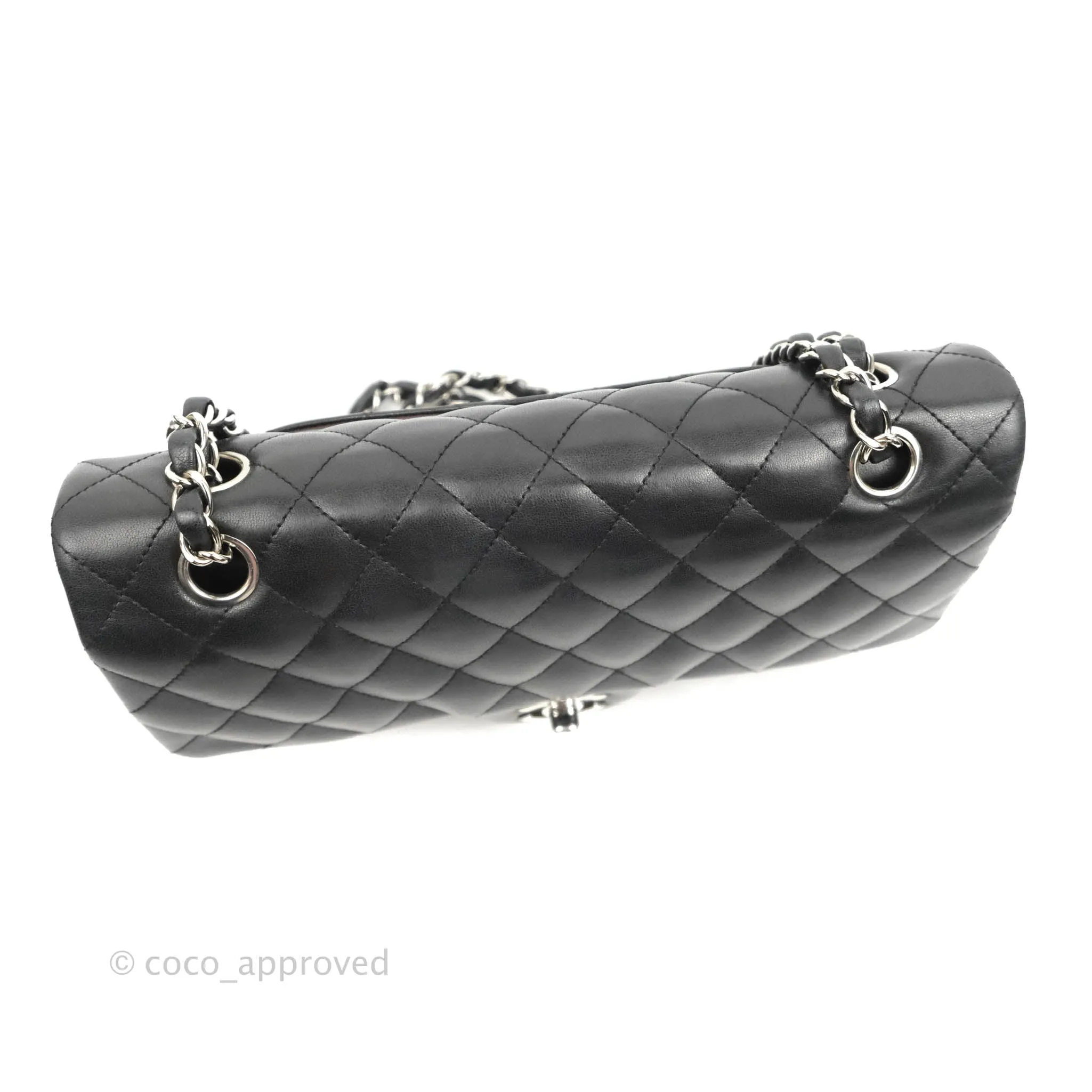 Chanel Quilted Classic M/L Medium Flap Black Lambskin Silver Hardware