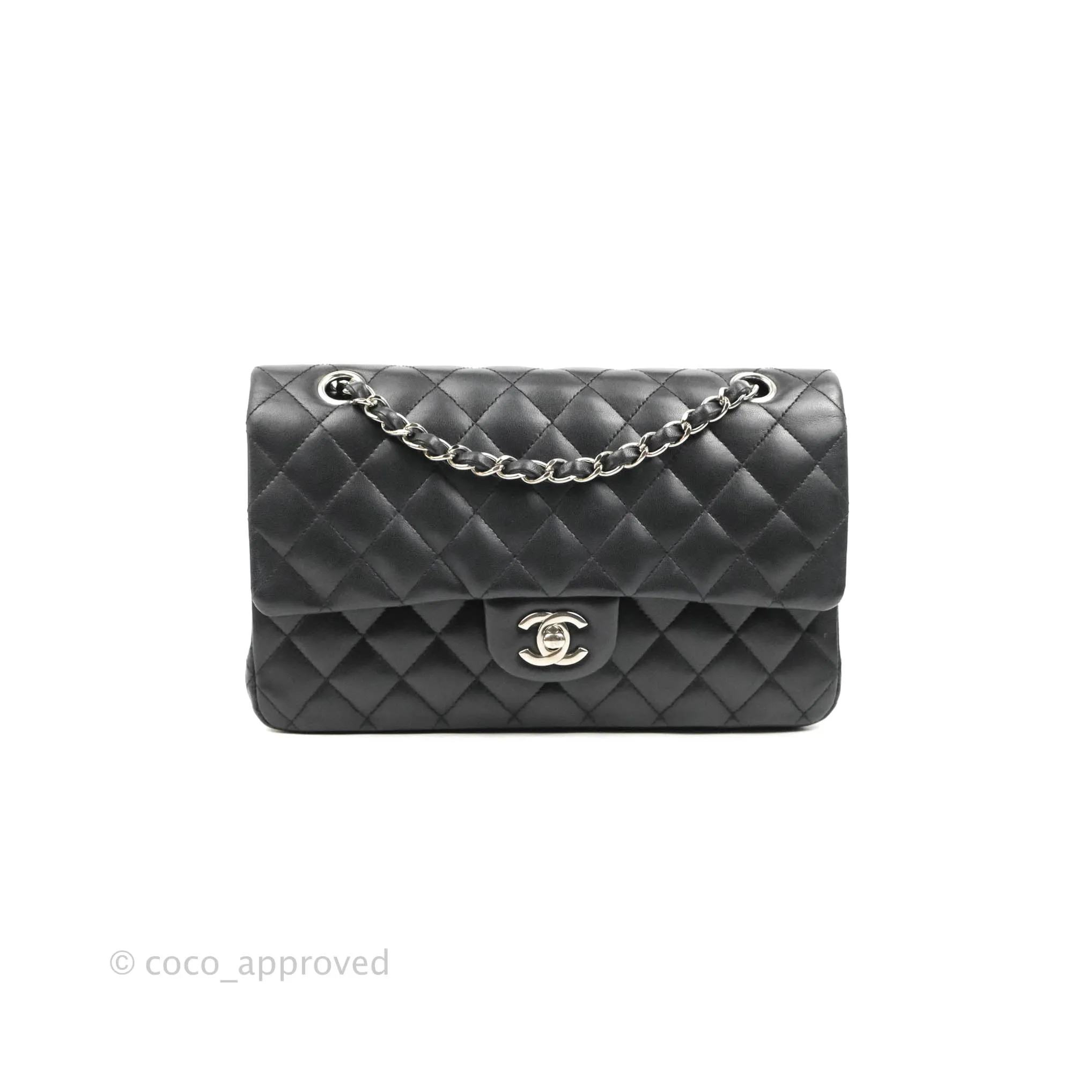 Chanel Quilted Classic M/L Medium Flap Black Lambskin Silver Hardware