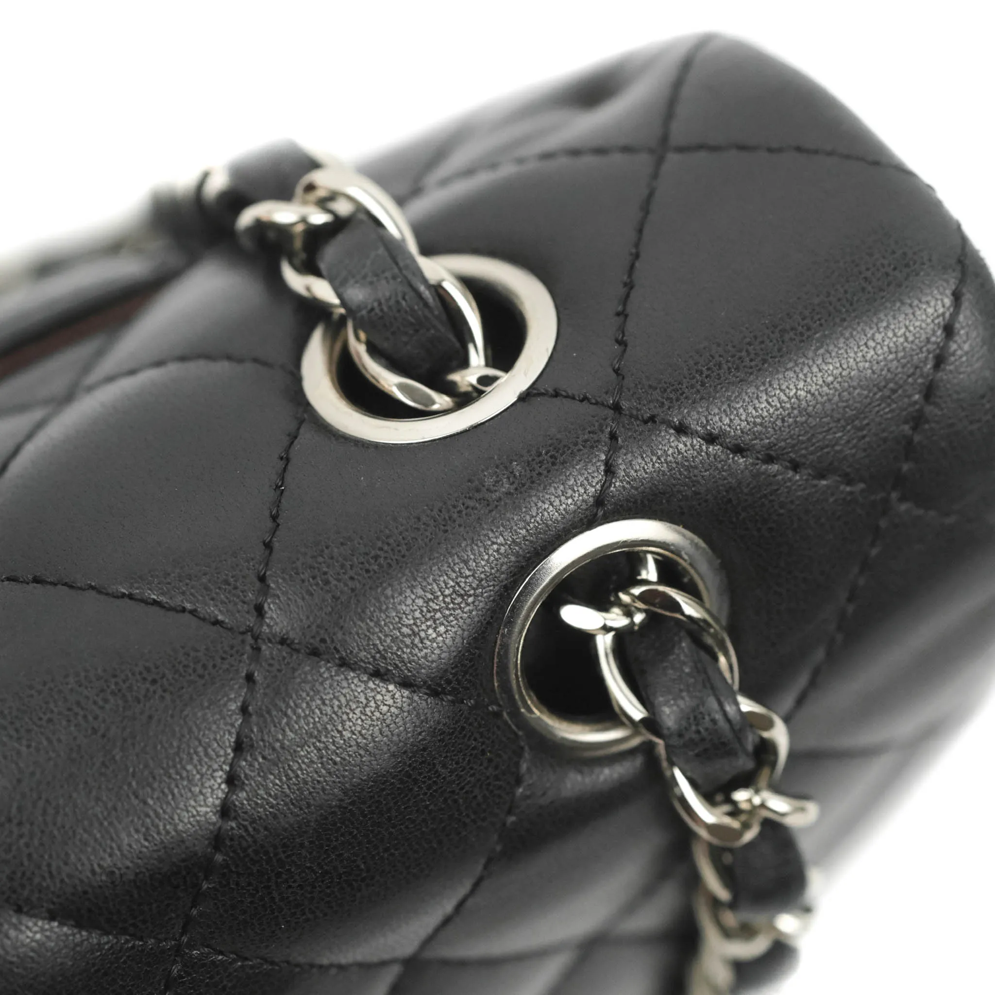 Chanel Quilted Classic M/L Medium Flap Black Lambskin Silver Hardware
