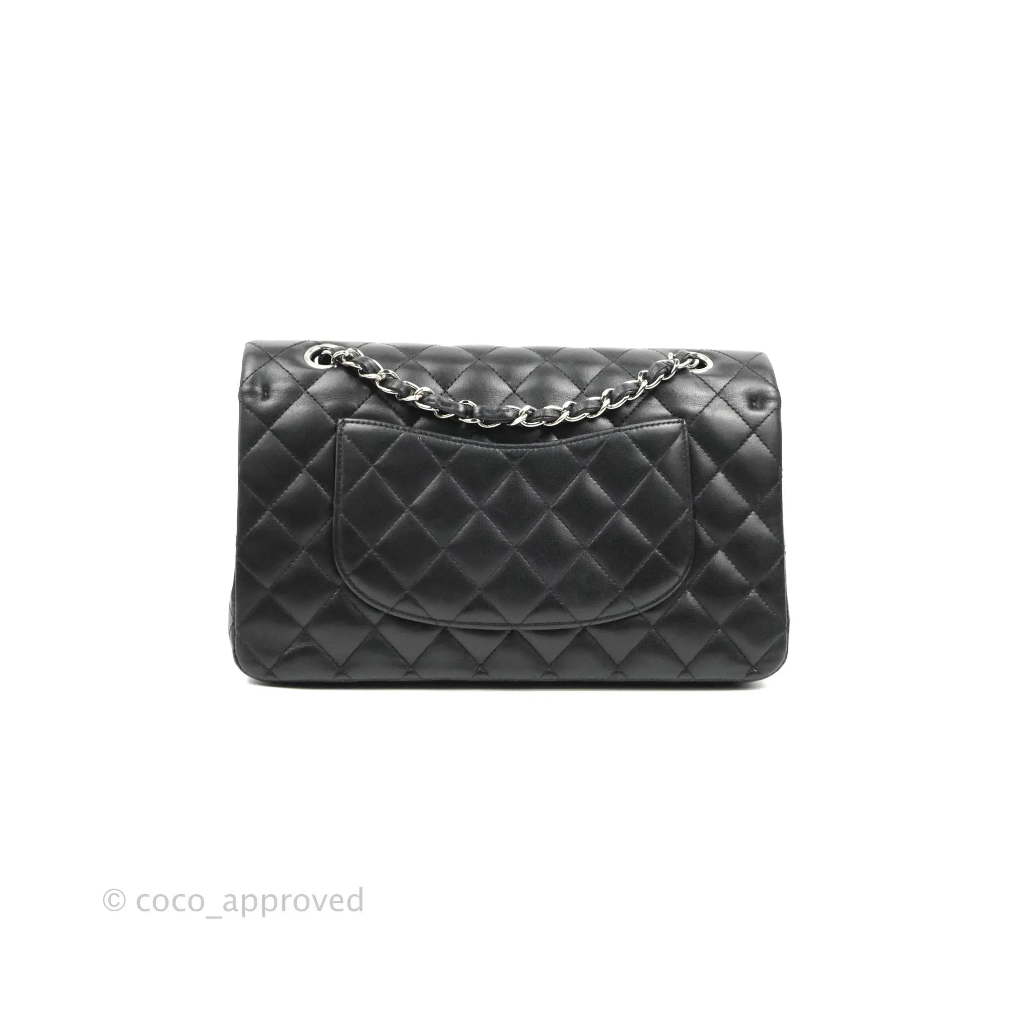 Chanel Quilted Classic M/L Medium Flap Black Lambskin Silver Hardware