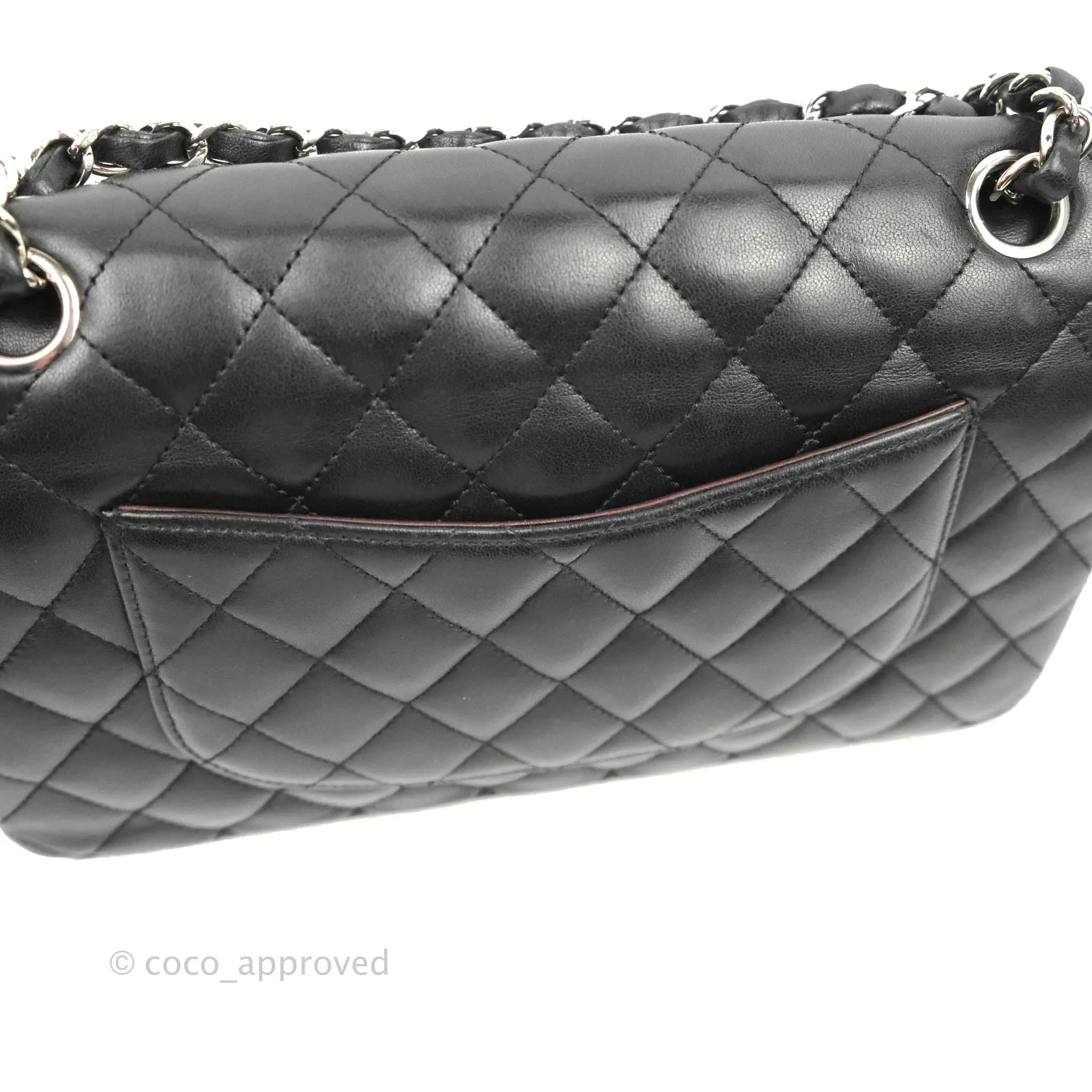 Chanel Quilted Classic M/L Medium Flap Black Lambskin Silver Hardware