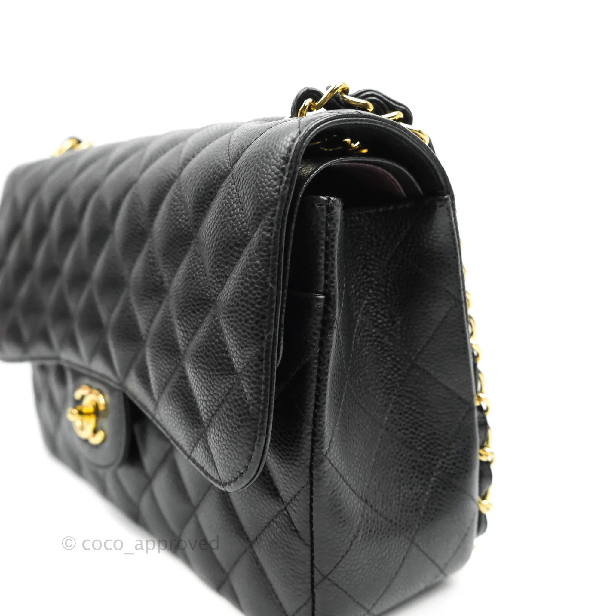 Chanel Quilted Jumbo Double Flap Black Caviar Gold Hardware⁣⁣