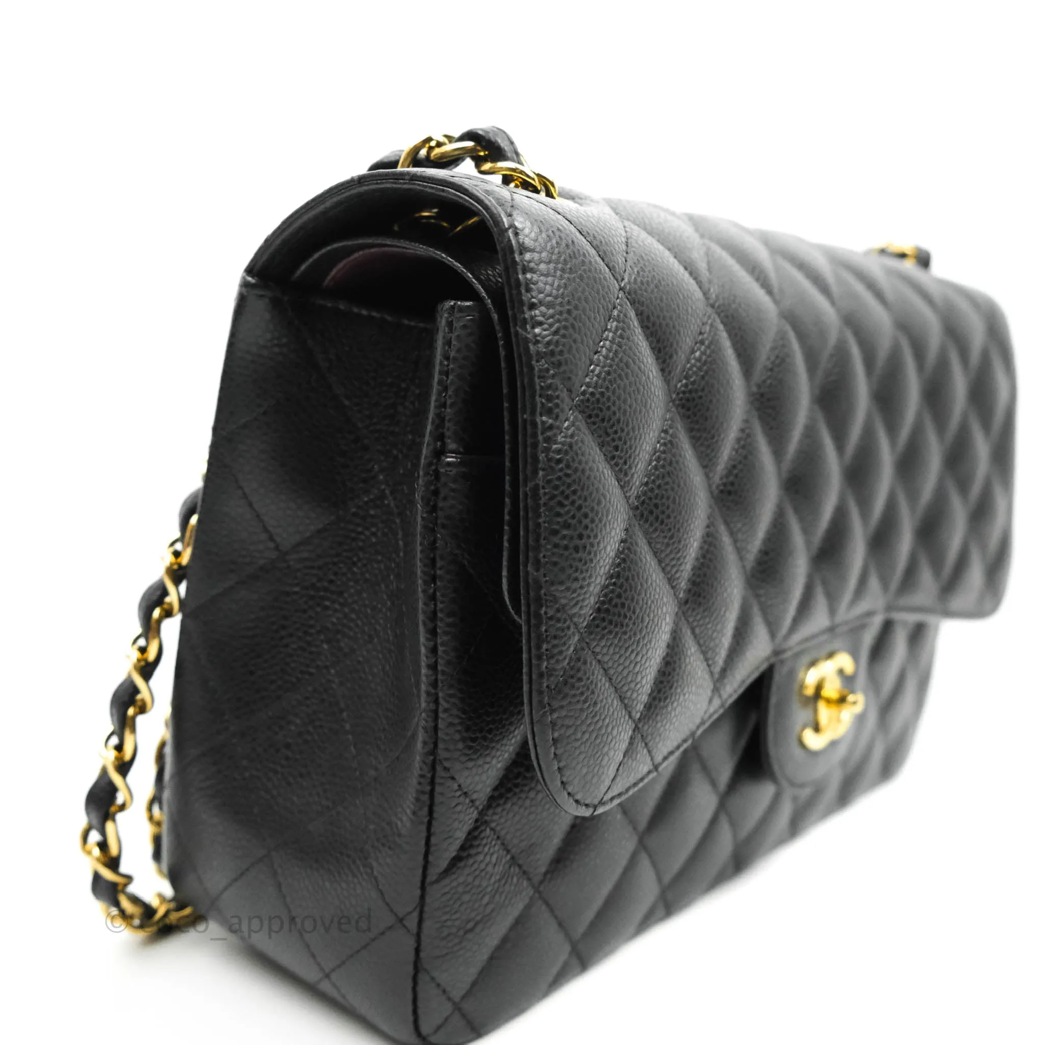 Chanel Quilted Jumbo Double Flap Black Caviar Gold Hardware⁣⁣