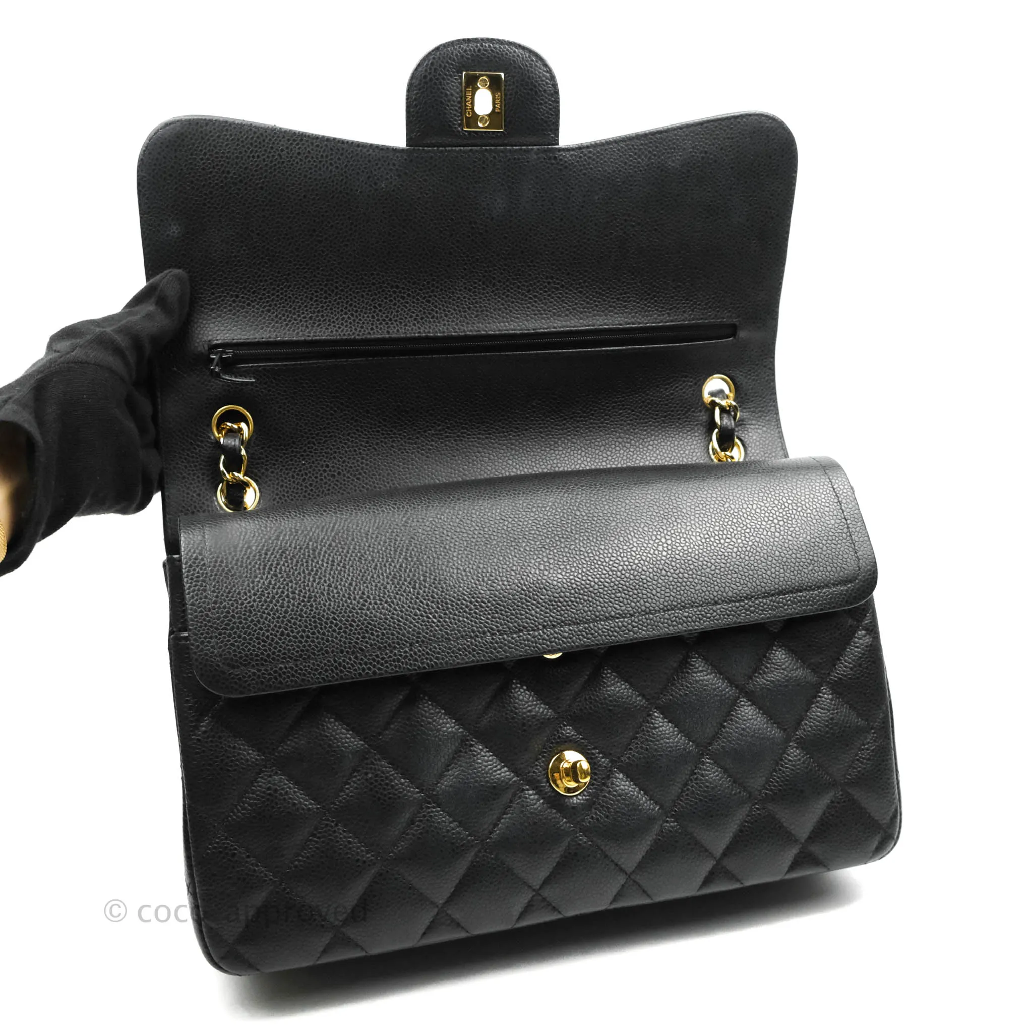 Chanel Quilted Jumbo Double Flap Black Caviar Gold Hardware⁣⁣