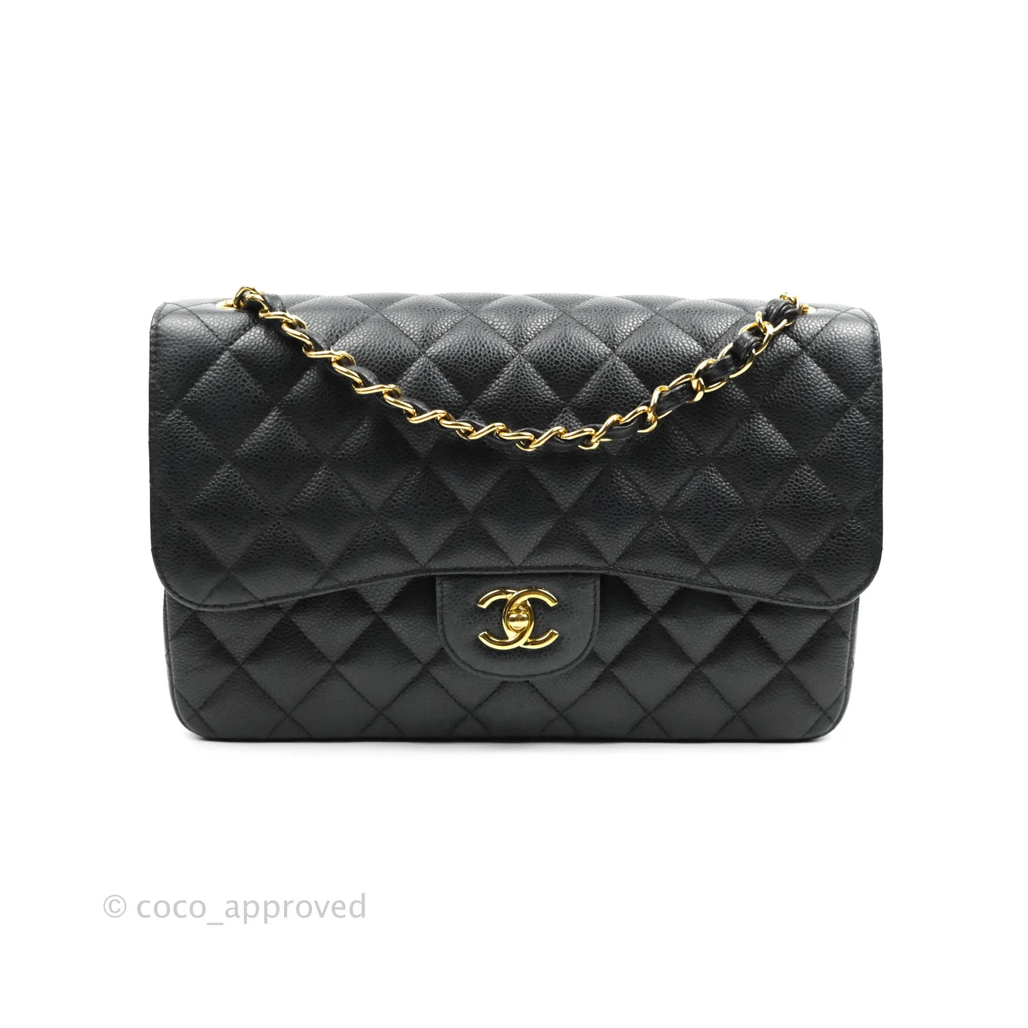 Chanel Quilted Jumbo Double Flap Black Caviar Gold Hardware⁣⁣