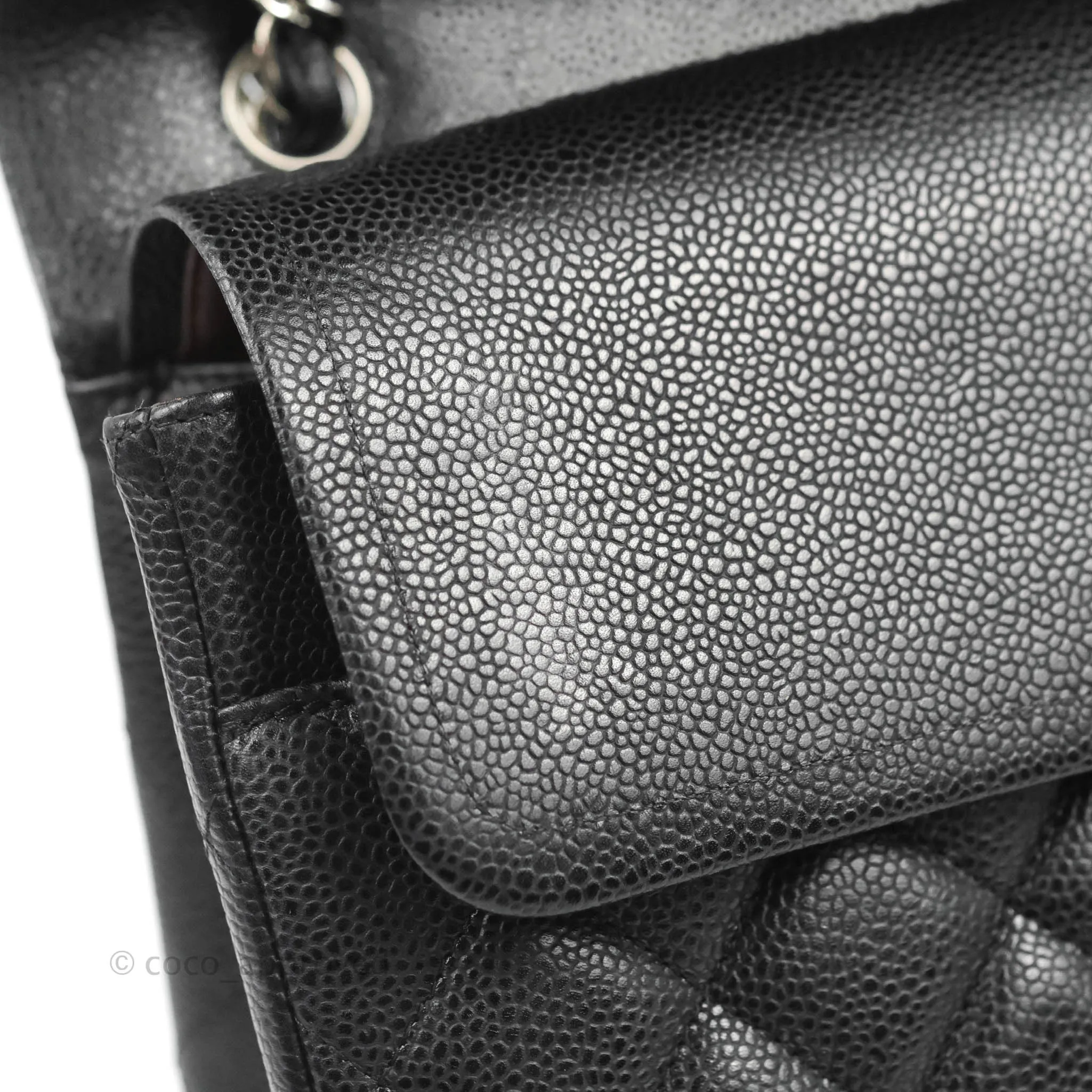 Chanel Quilted Maxi Double Flap Black Caviar Silver Hardware