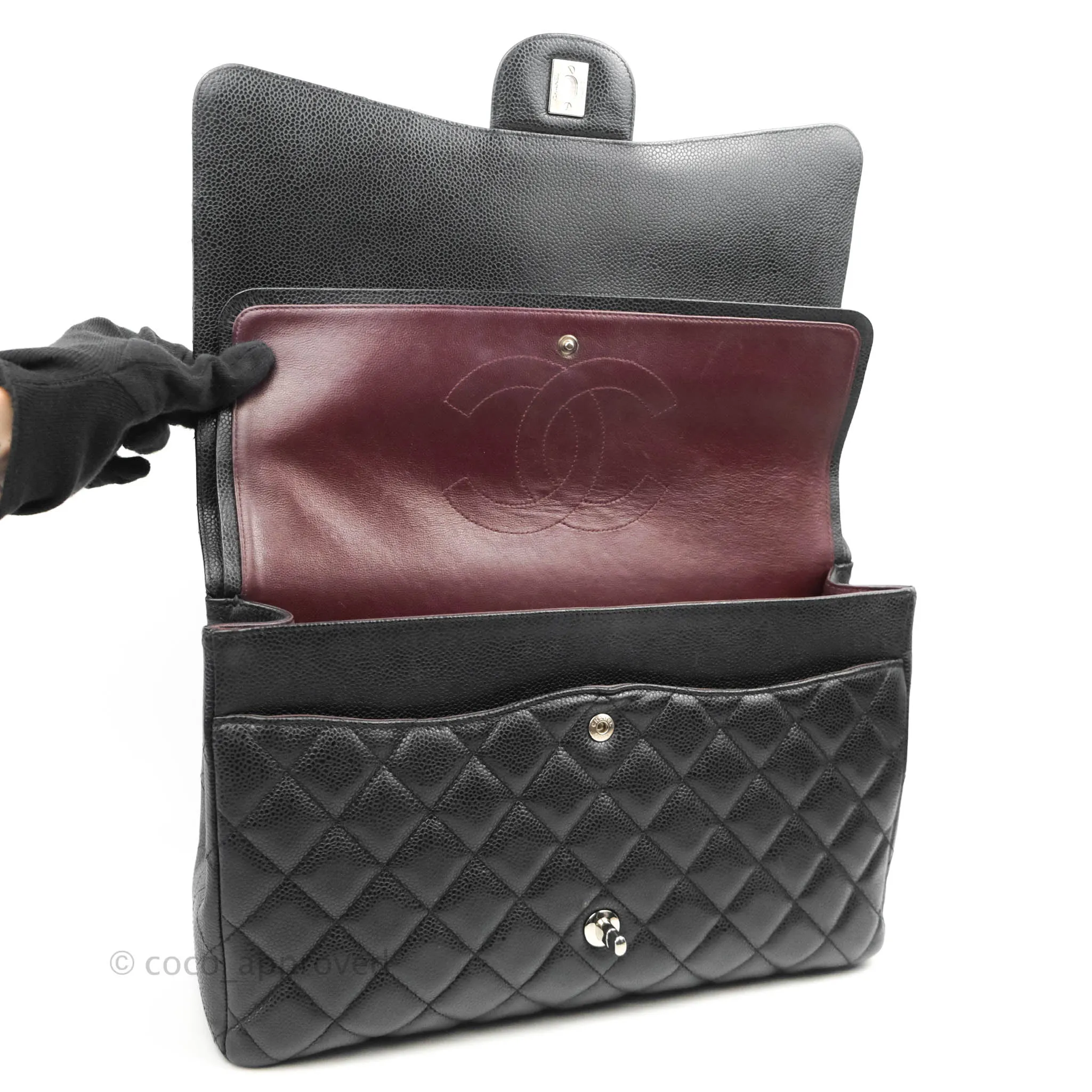 Chanel Quilted Maxi Double Flap Black Caviar Silver Hardware