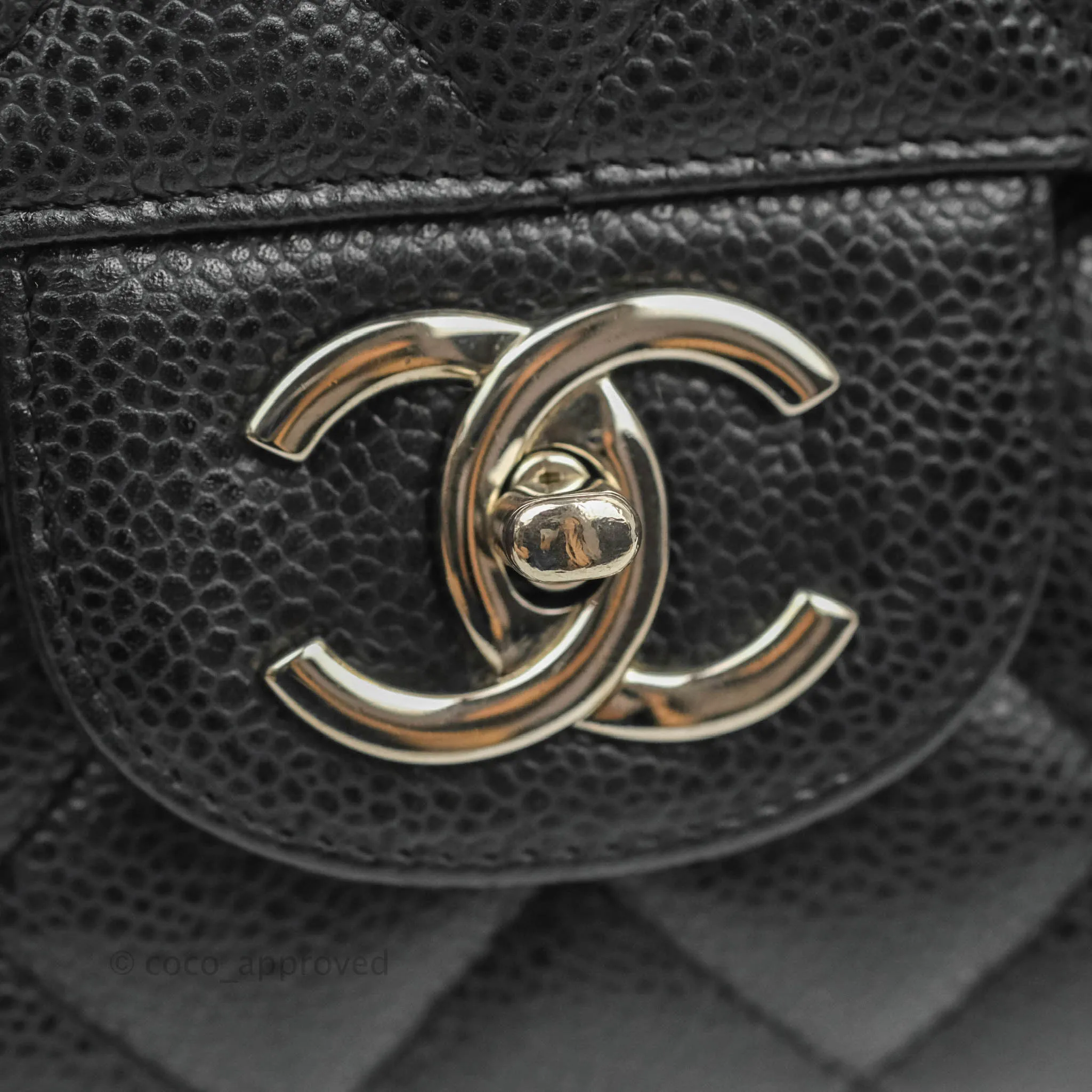 Chanel Quilted Maxi Double Flap Black Caviar Silver Hardware