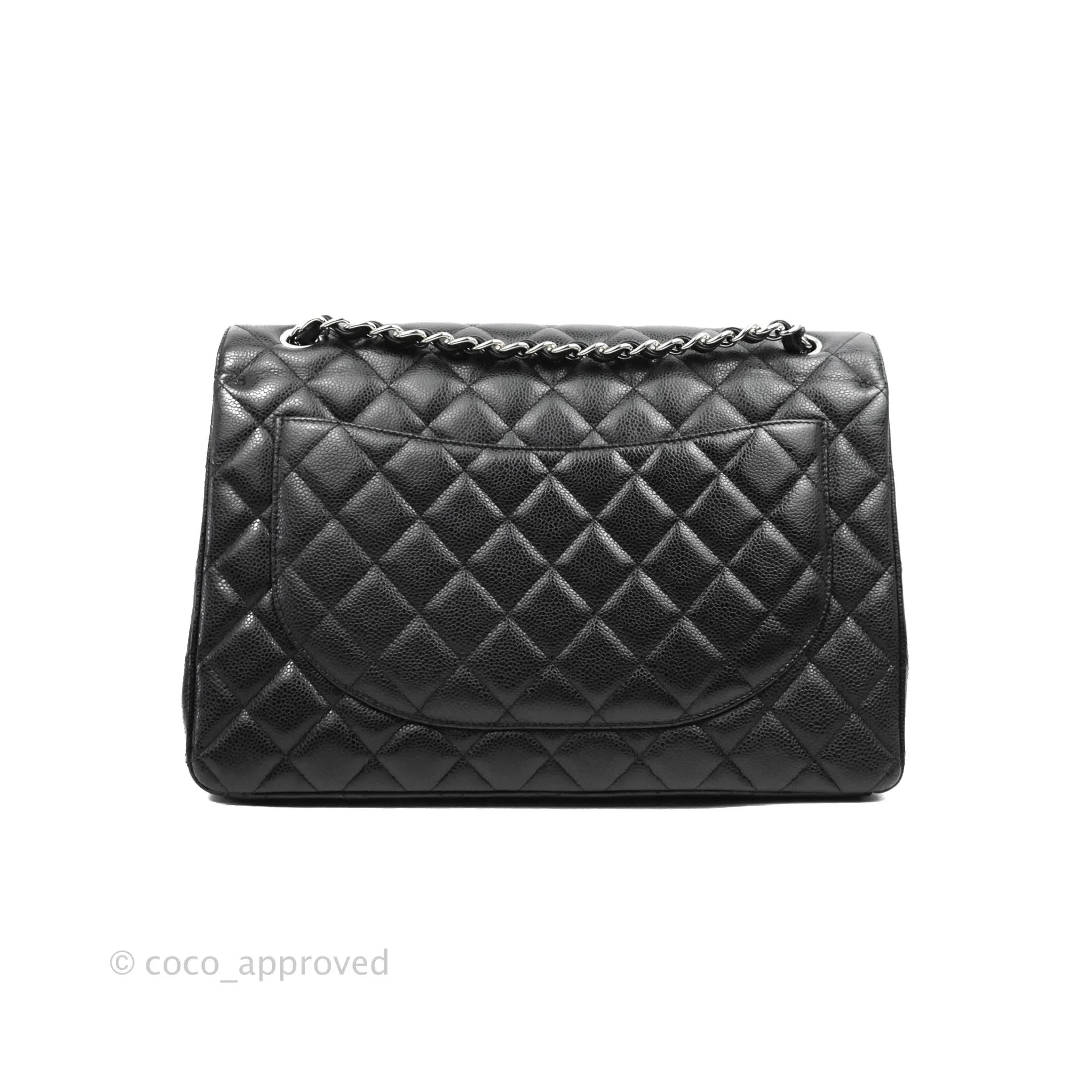 Chanel Quilted Maxi Double Flap Black Caviar Silver Hardware