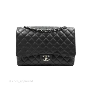 Chanel Quilted Maxi Double Flap Black Caviar Silver Hardware