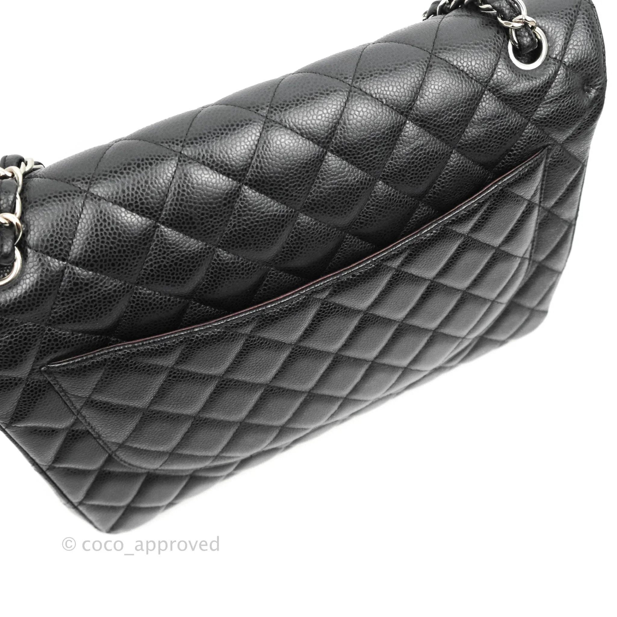 Chanel Quilted Maxi Double Flap Black Caviar Silver Hardware
