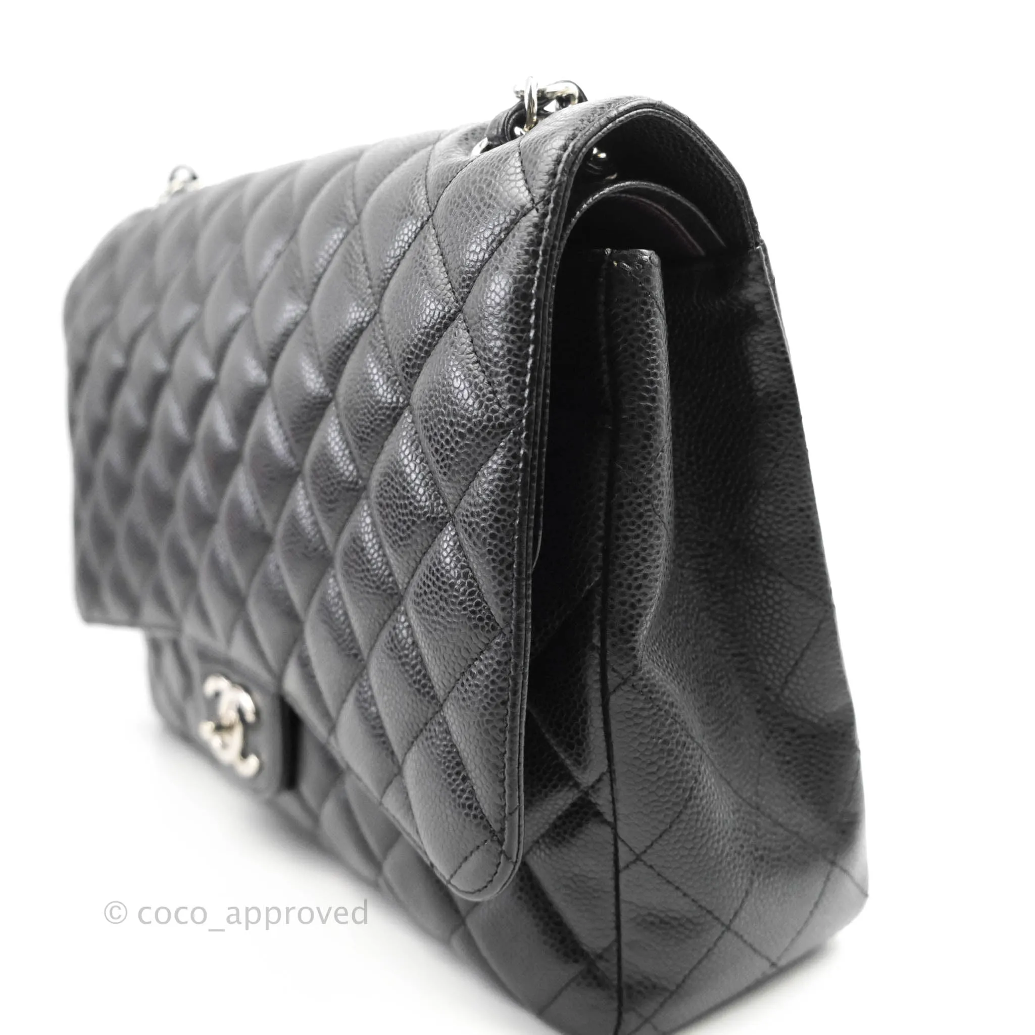 Chanel Quilted Maxi Double Flap Black Caviar Silver Hardware
