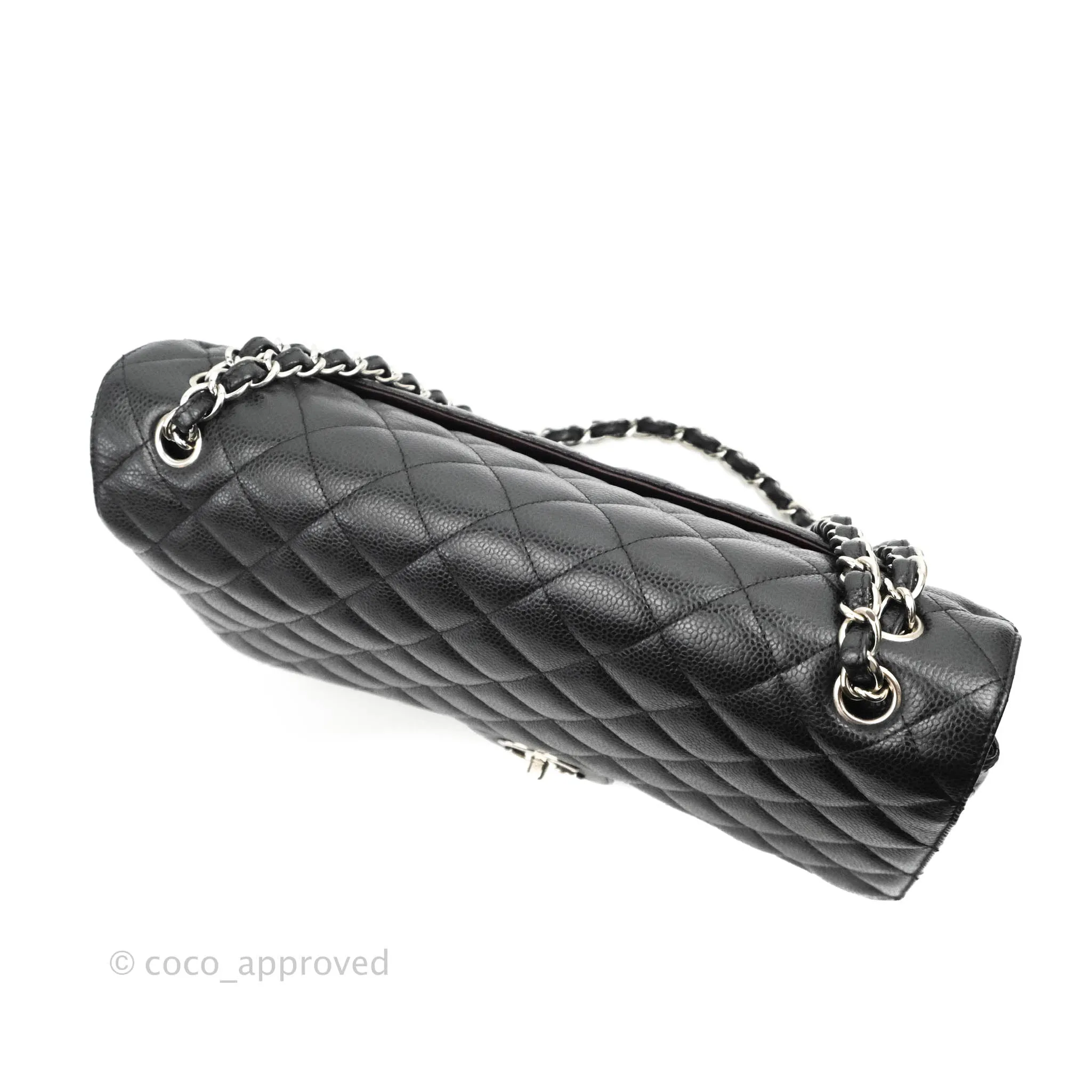 Chanel Quilted Maxi Double Flap Black Caviar Silver Hardware