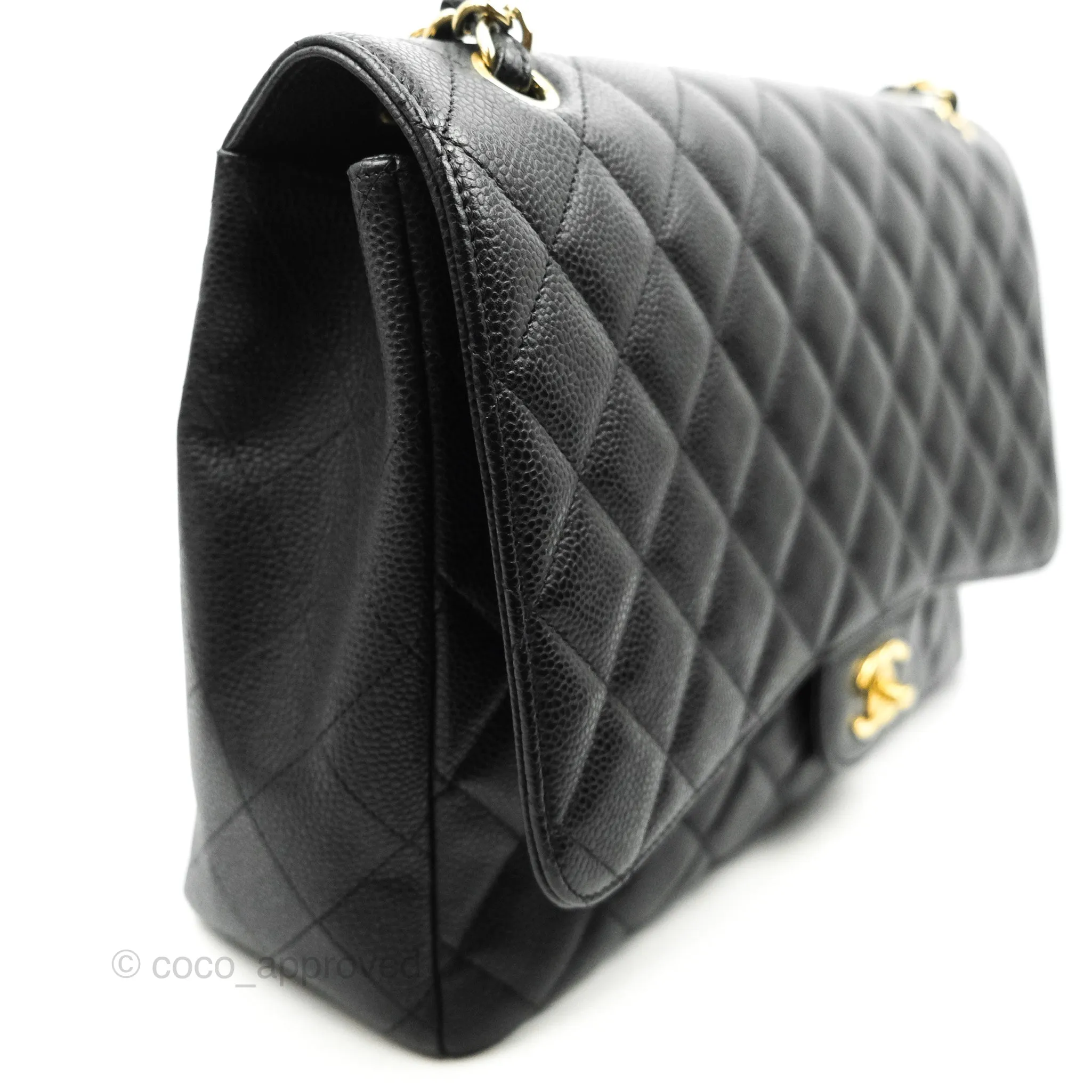 Chanel Quilted Single Flap Maxi Black Caviar Gold Hardware