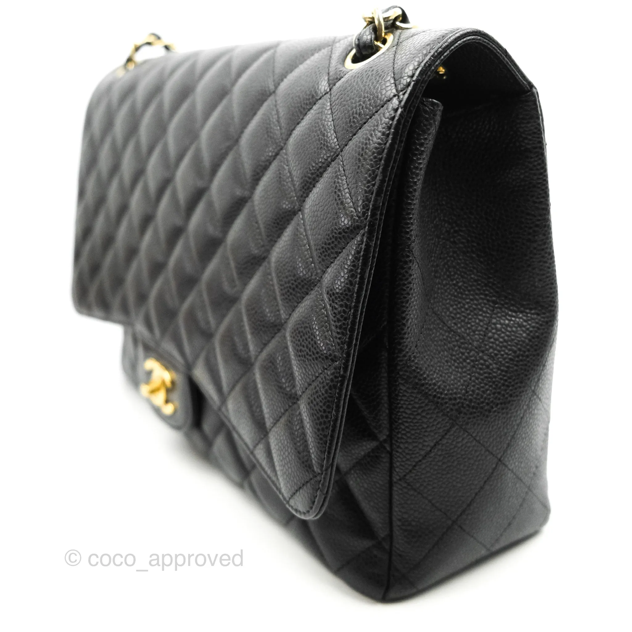 Chanel Quilted Single Flap Maxi Black Caviar Gold Hardware