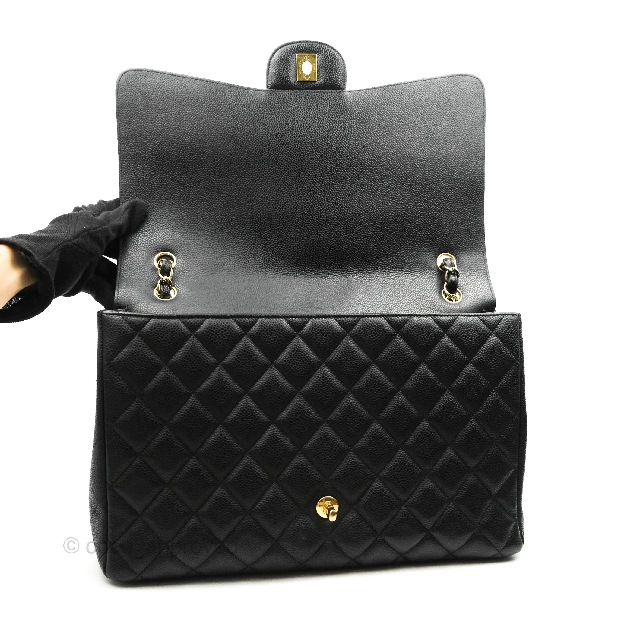 Chanel Quilted Single Flap Maxi Black Caviar Gold Hardware