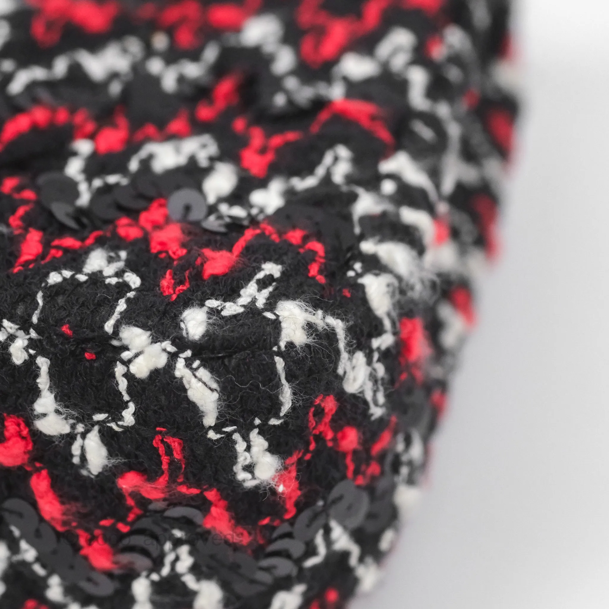 Chanel Shoulder Flap Bag Red/ Black/ White Tweed Sequins Silver Hardware
