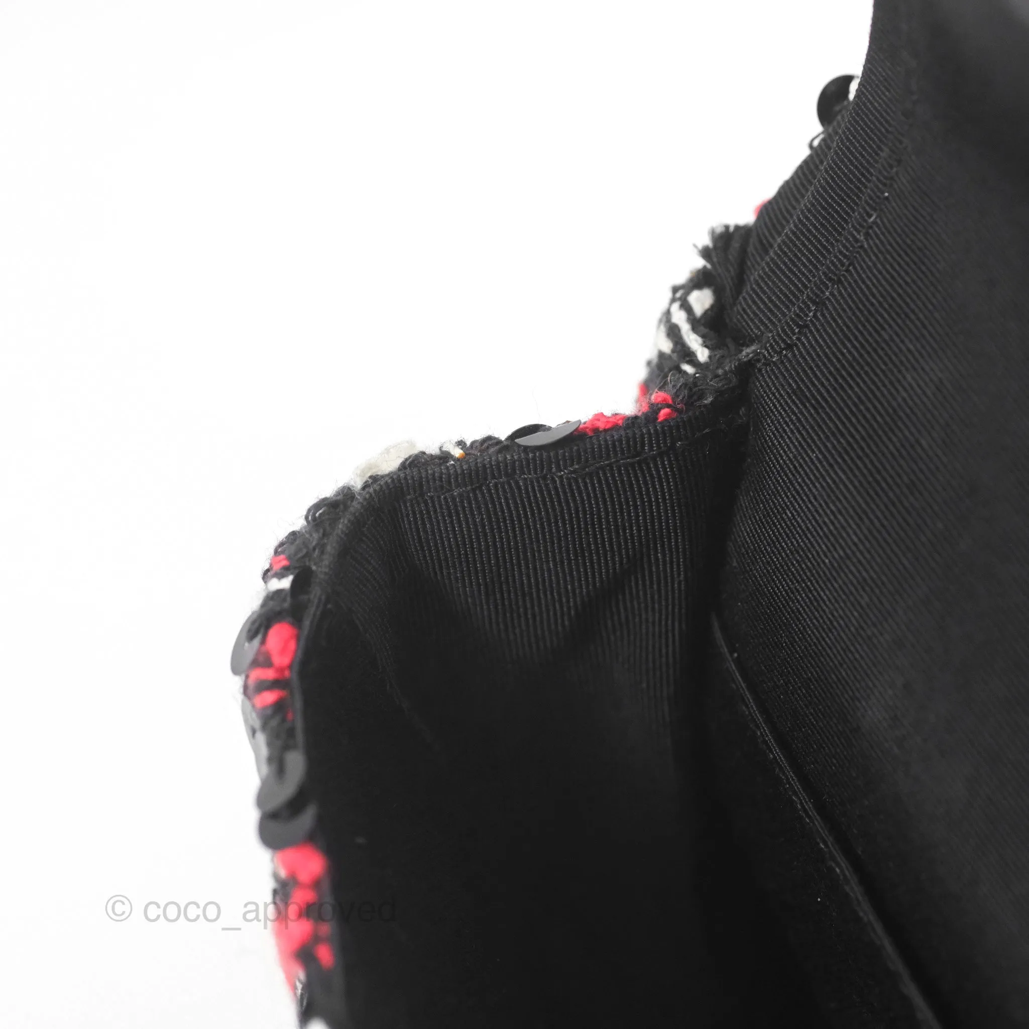 Chanel Shoulder Flap Bag Red/ Black/ White Tweed Sequins Silver Hardware