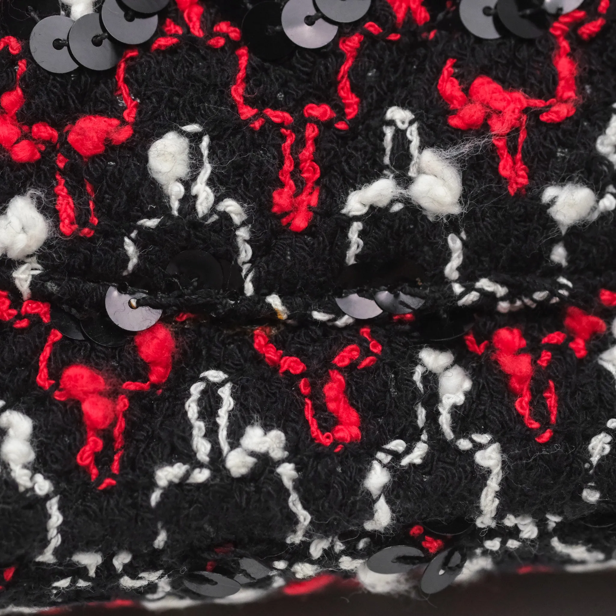Chanel Shoulder Flap Bag Red/ Black/ White Tweed Sequins Silver Hardware