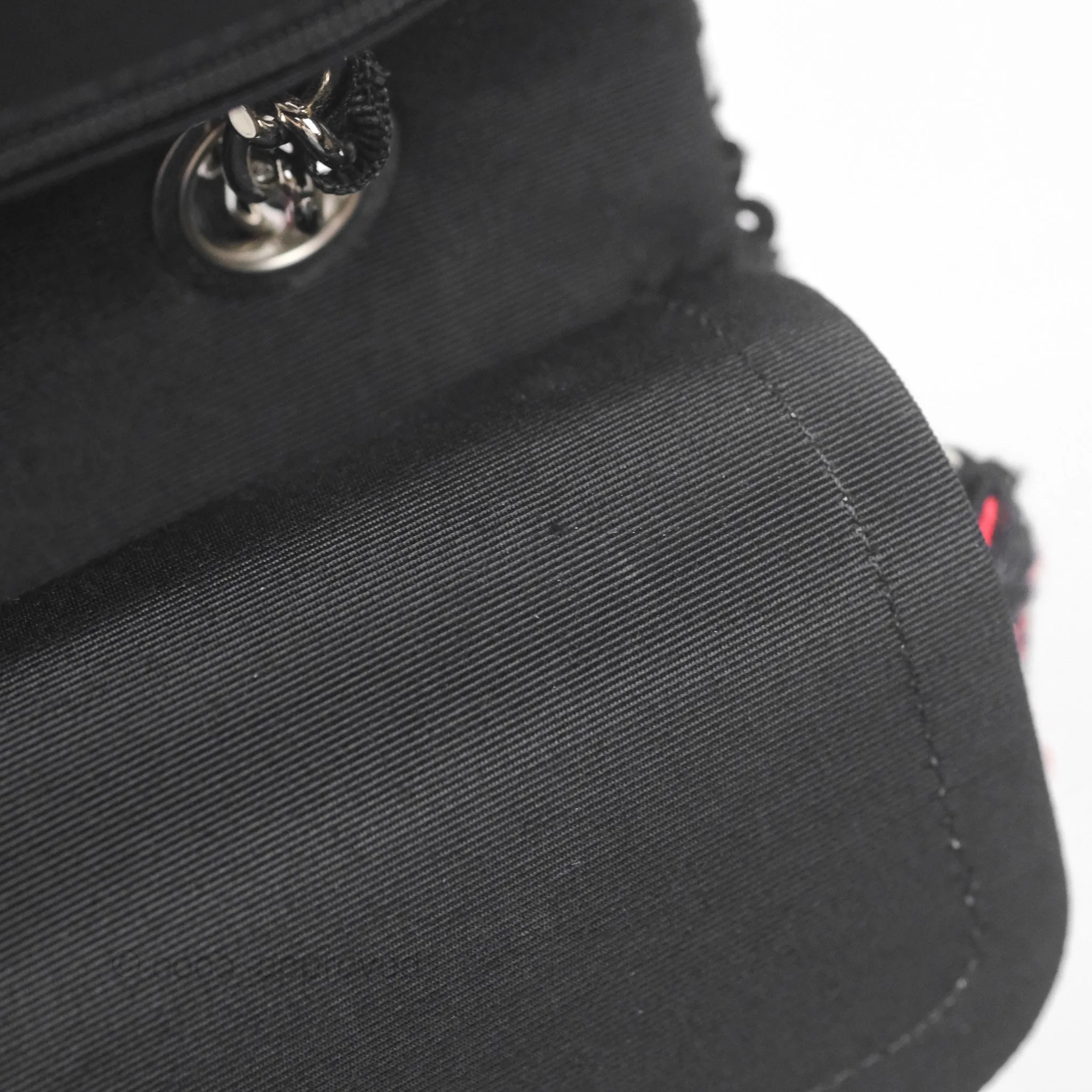 Chanel Shoulder Flap Bag Red/ Black/ White Tweed Sequins Silver Hardware