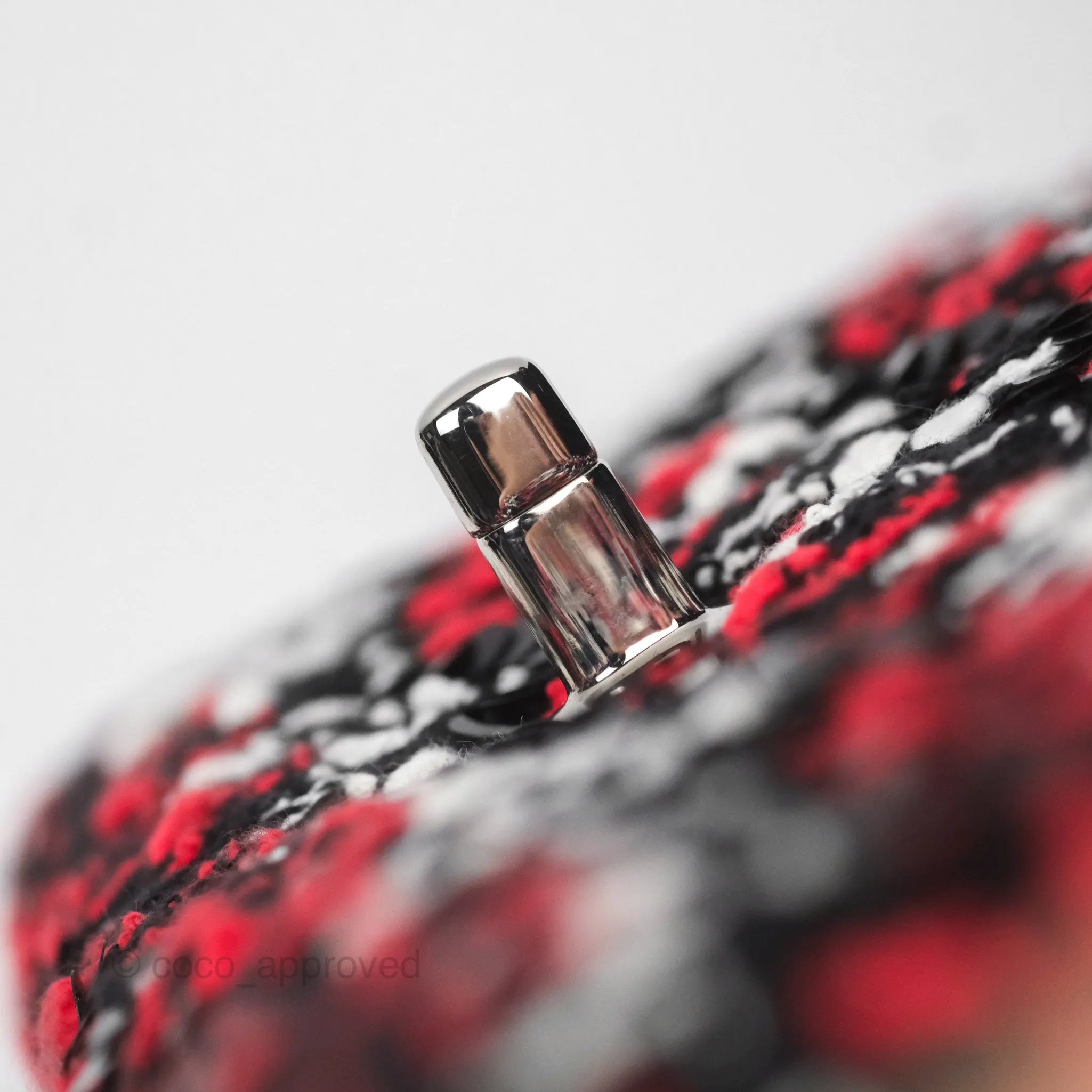 Chanel Shoulder Flap Bag Red/ Black/ White Tweed Sequins Silver Hardware