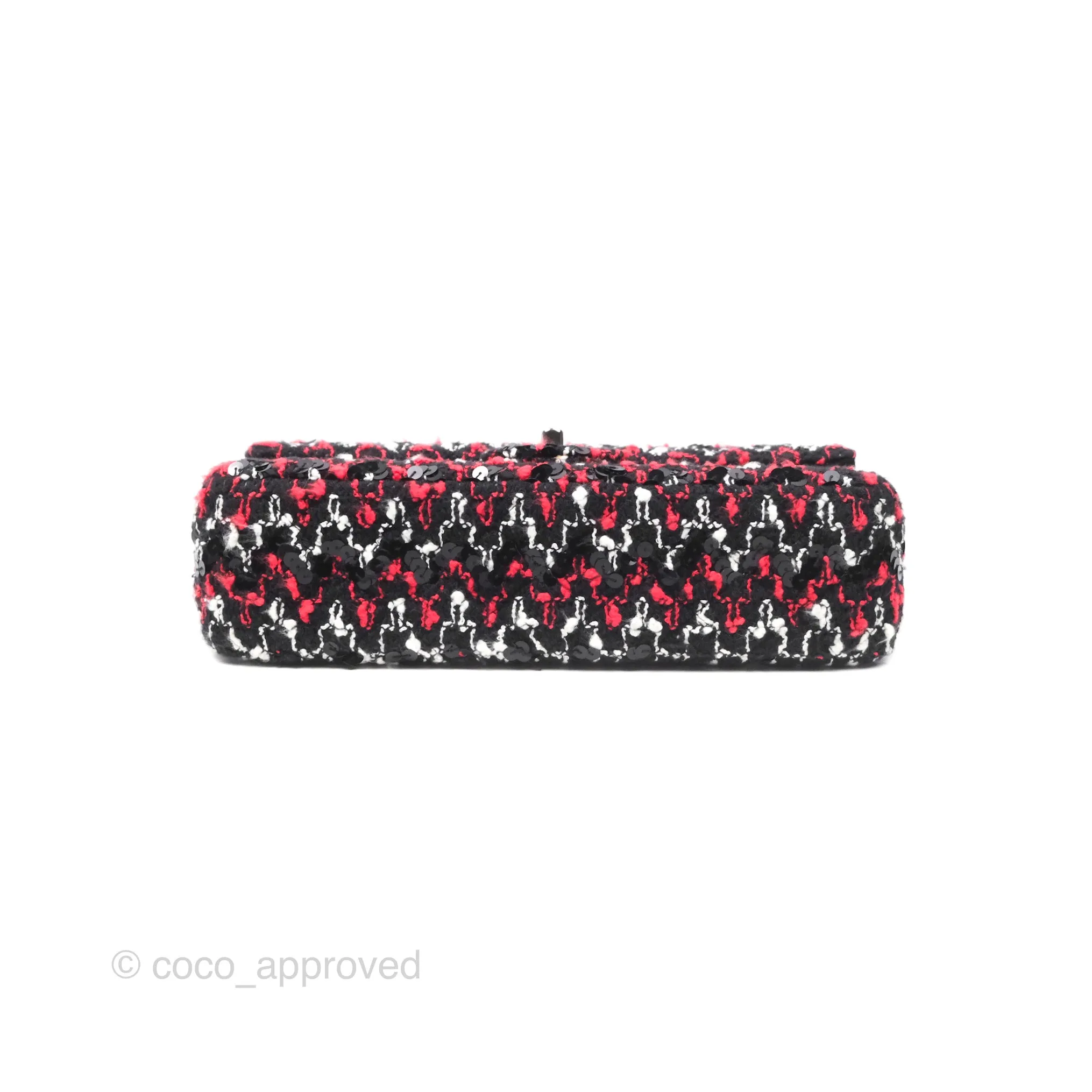 Chanel Shoulder Flap Bag Red/ Black/ White Tweed Sequins Silver Hardware