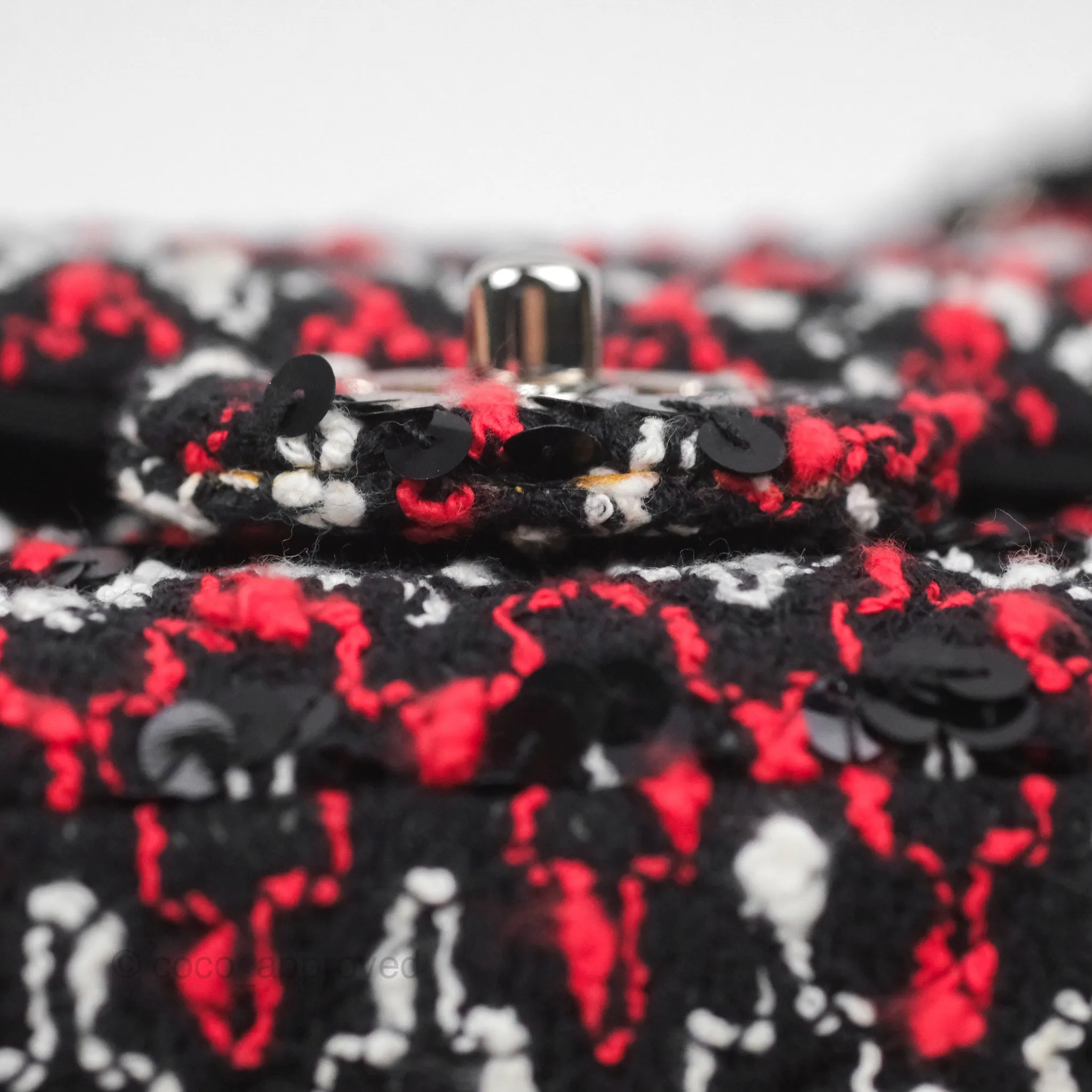 Chanel Shoulder Flap Bag Red/ Black/ White Tweed Sequins Silver Hardware