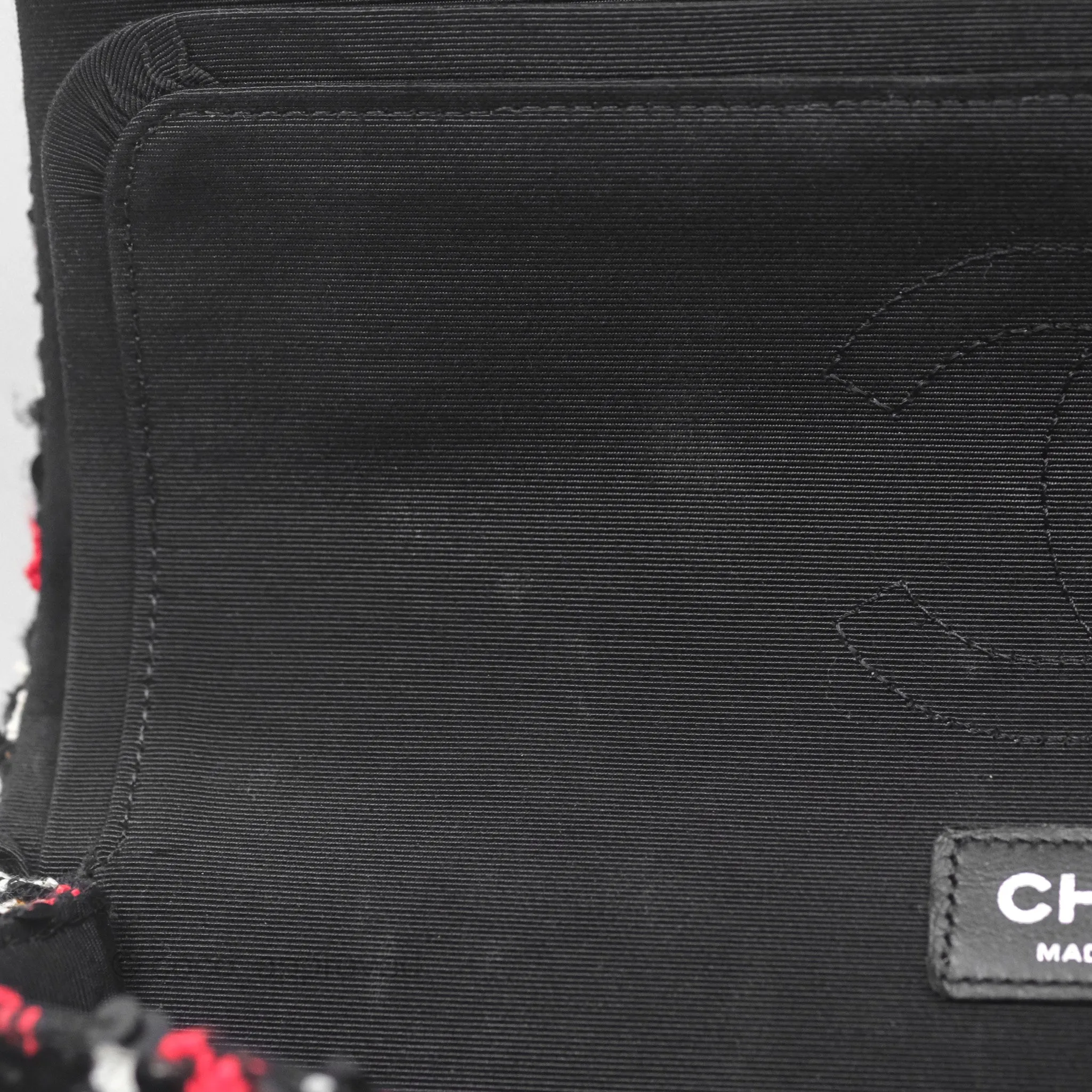 Chanel Shoulder Flap Bag Red/ Black/ White Tweed Sequins Silver Hardware