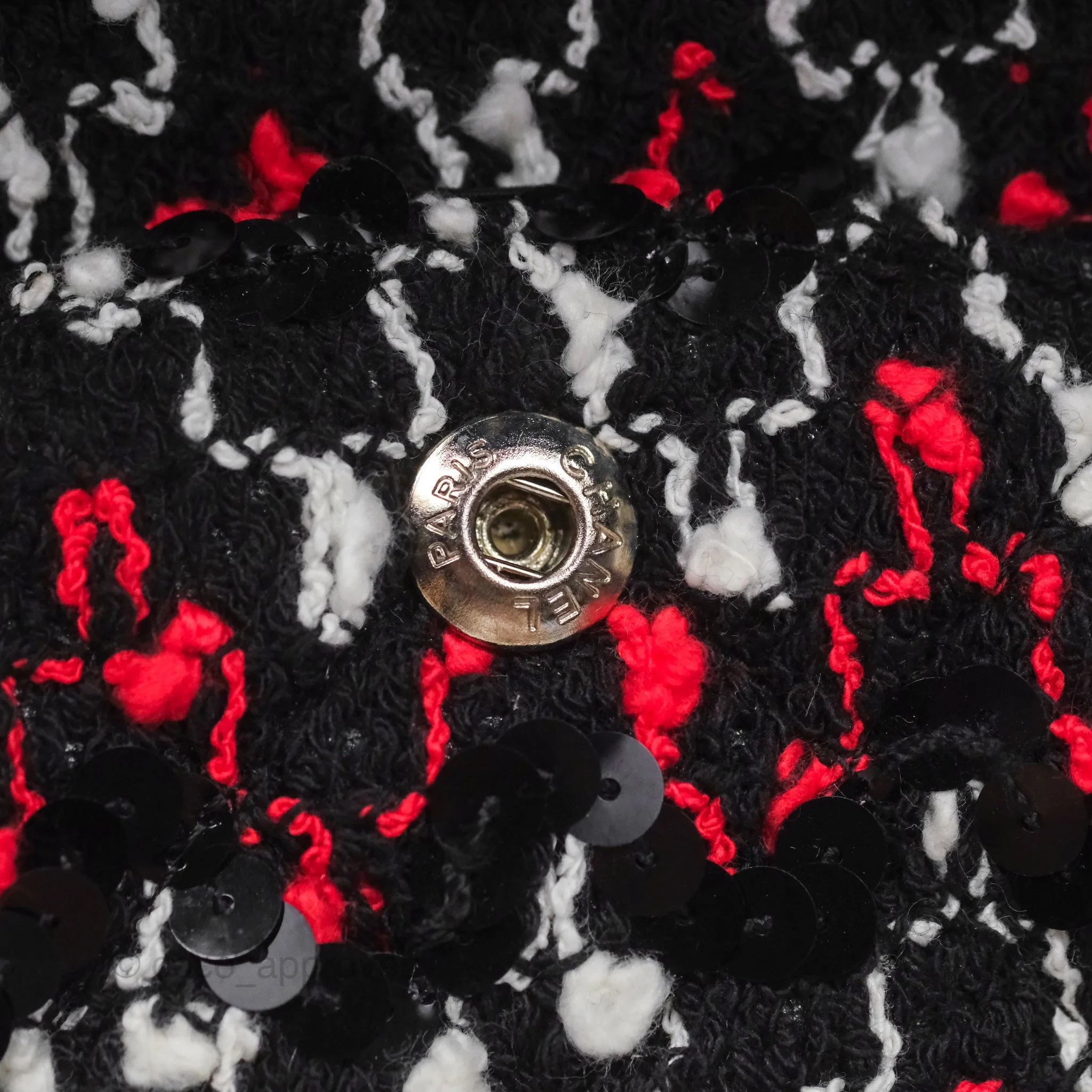 Chanel Shoulder Flap Bag Red/ Black/ White Tweed Sequins Silver Hardware