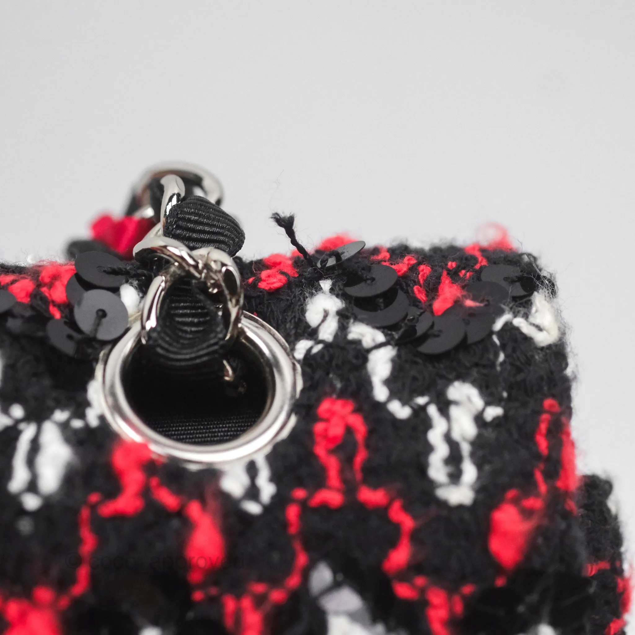 Chanel Shoulder Flap Bag Red/ Black/ White Tweed Sequins Silver Hardware
