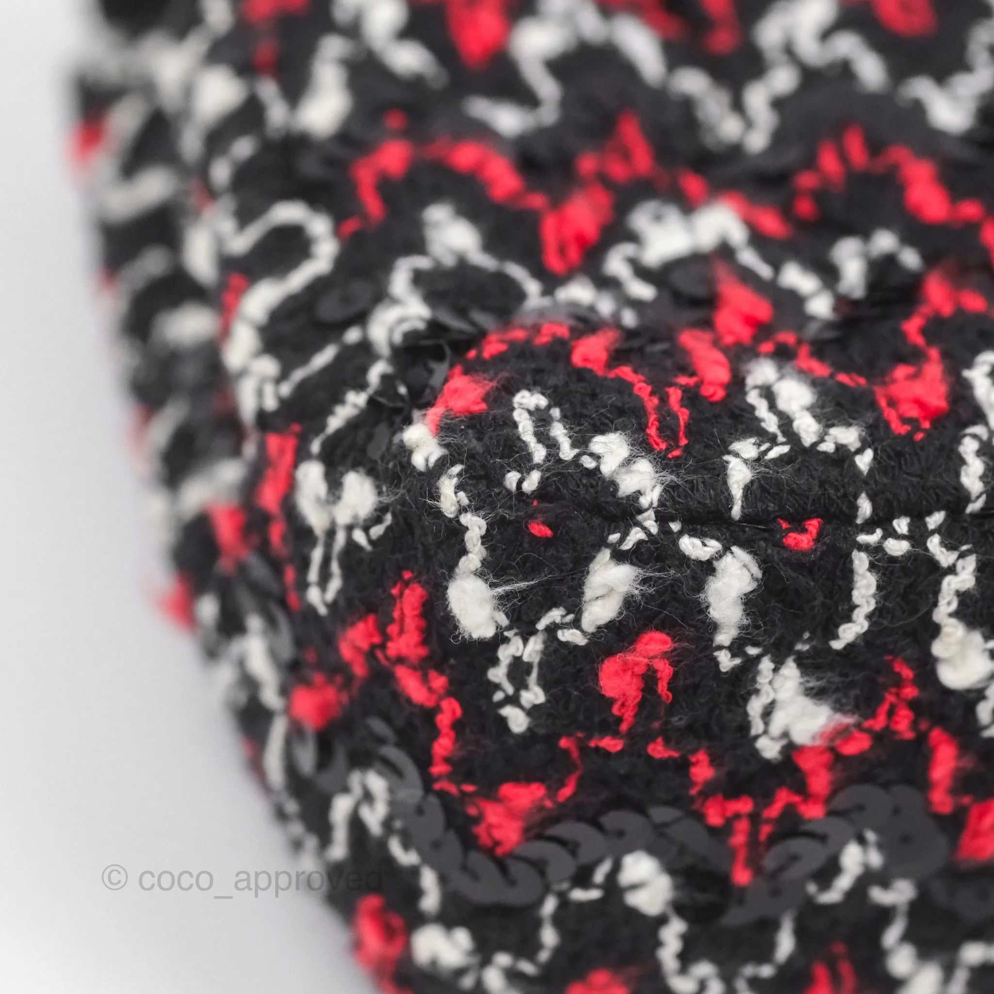 Chanel Shoulder Flap Bag Red/ Black/ White Tweed Sequins Silver Hardware