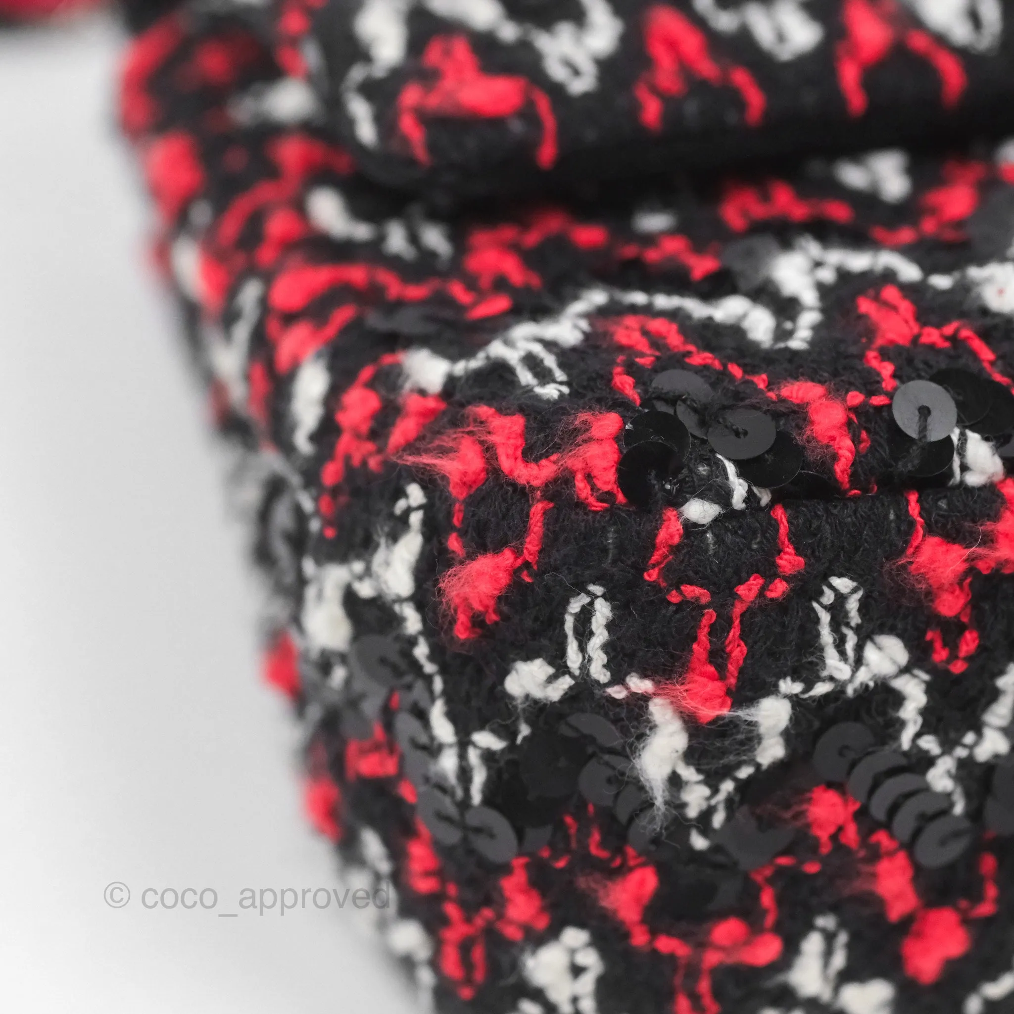 Chanel Shoulder Flap Bag Red/ Black/ White Tweed Sequins Silver Hardware