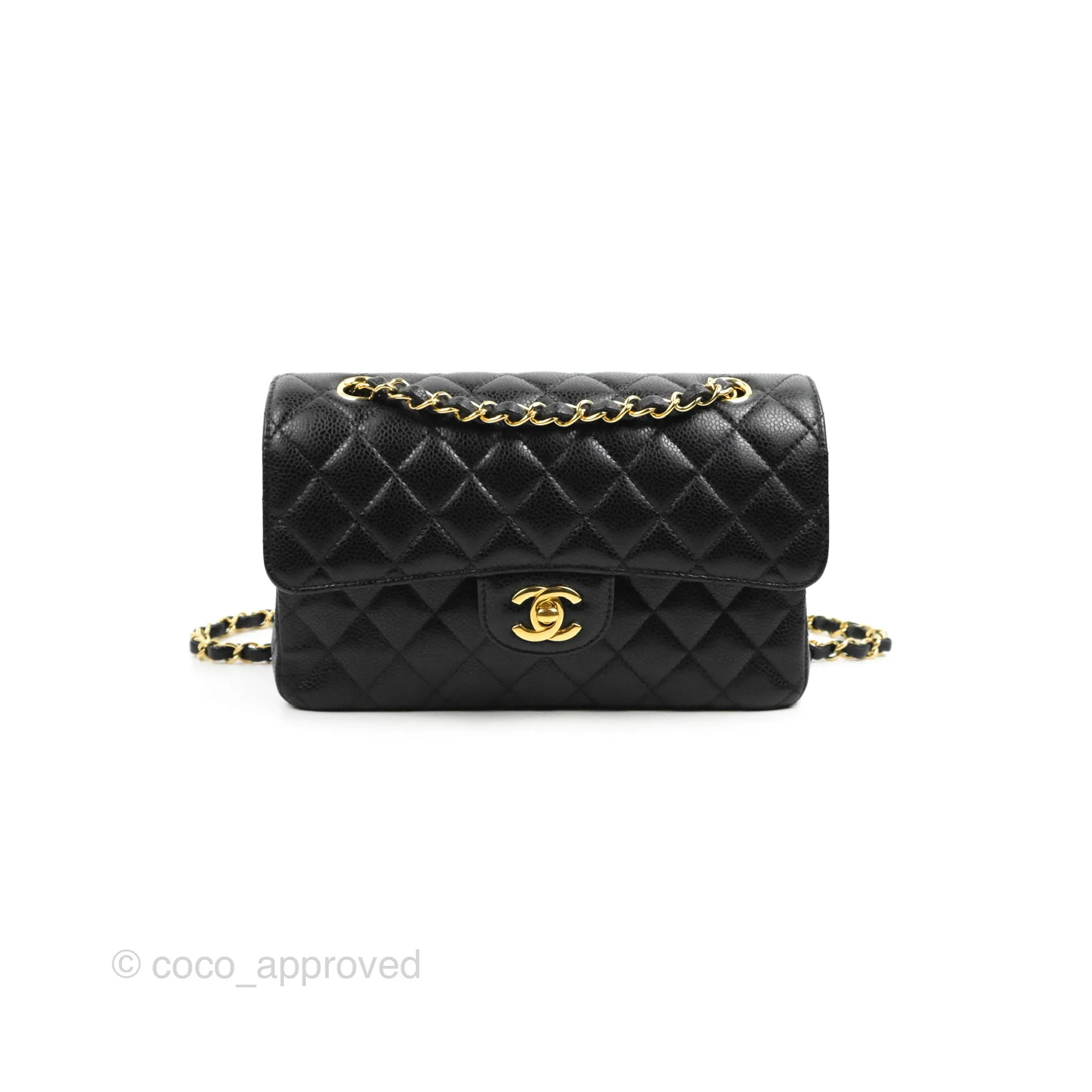 Chanel S/M Small Classic Quilted Flap Black Caviar Gold Hardware