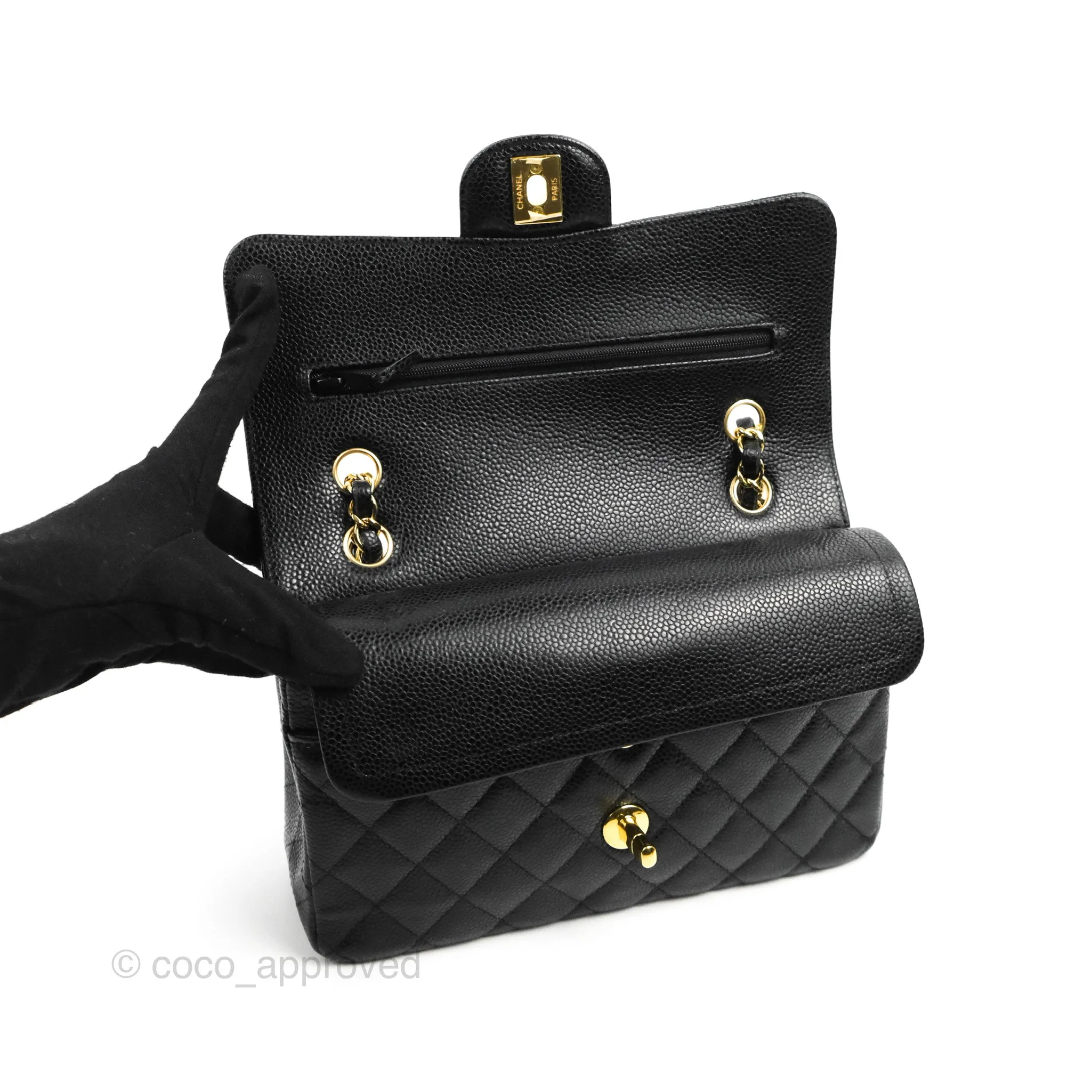 Chanel S/M Small Classic Quilted Flap Black Caviar Gold Hardware