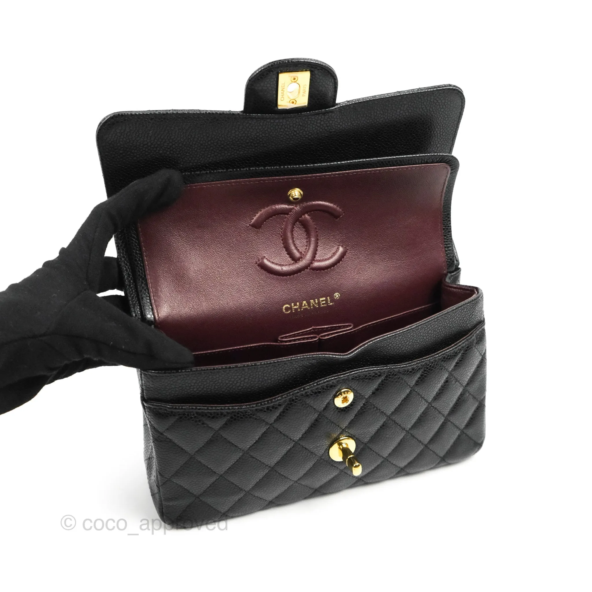 Chanel S/M Small Classic Quilted Flap Black Caviar Gold Hardware