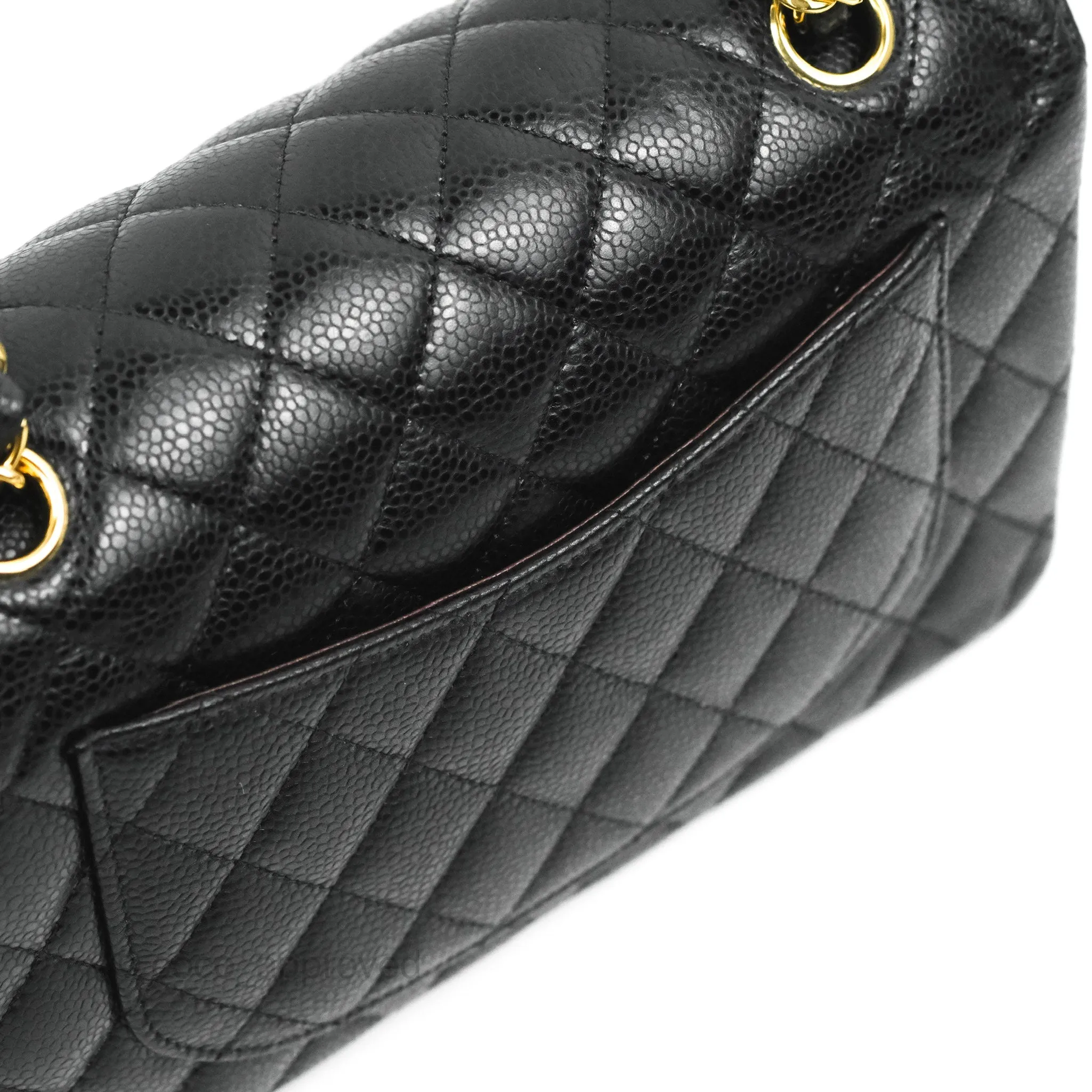 Chanel S/M Small Classic Quilted Flap Black Caviar Gold Hardware
