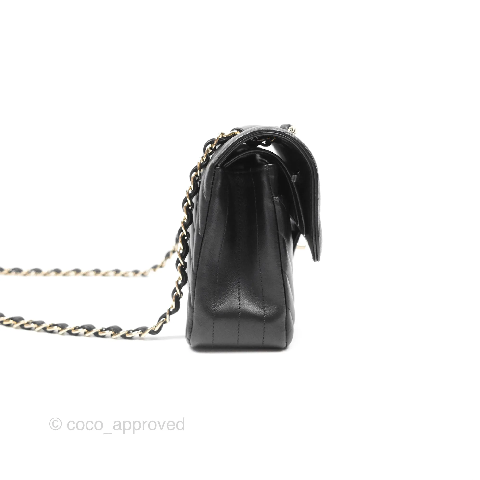 Chanel Small Classic Chevron Flap Black Lambskin Gold Hardware
