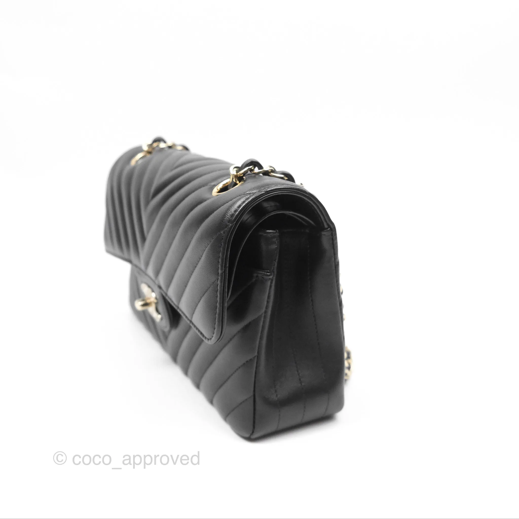 Chanel Small Classic Chevron Flap Black Lambskin Gold Hardware