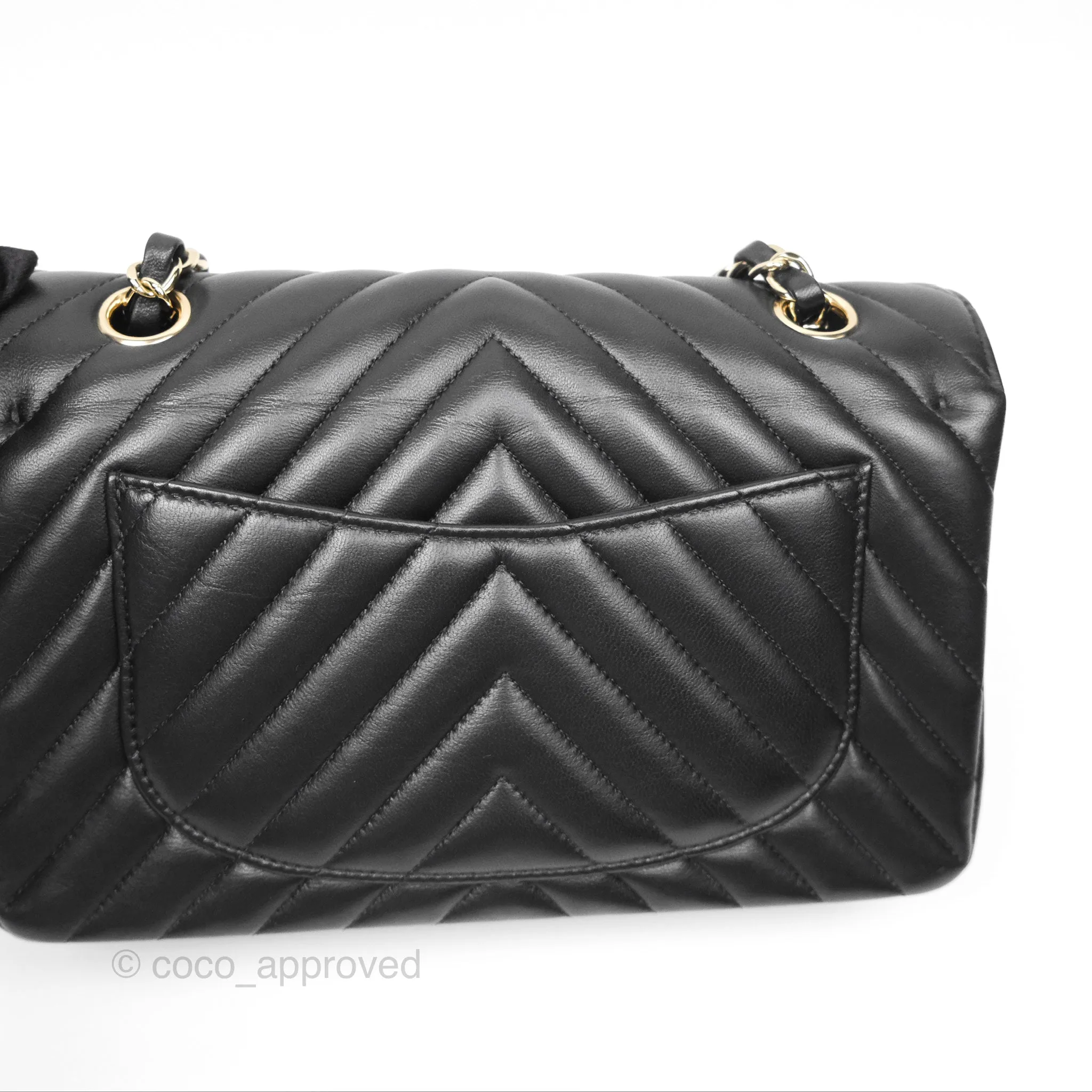 Chanel Small Classic Chevron Flap Black Lambskin Gold Hardware