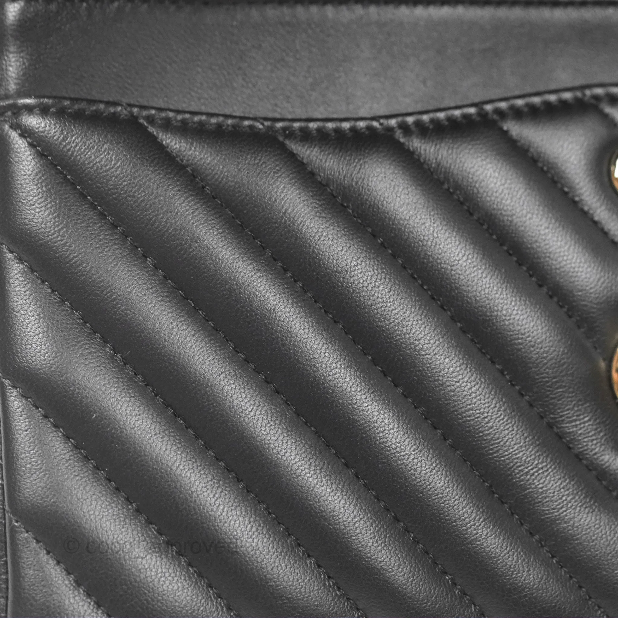 Chanel Small Classic Chevron Flap Black Lambskin Gold Hardware